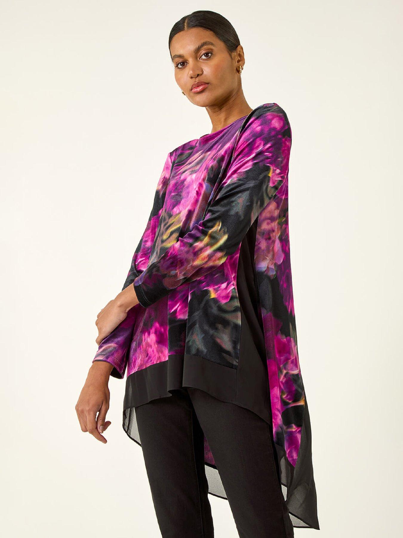 Image 1 of 5 of Roman Floral Velvet Chiffon Top - Pink