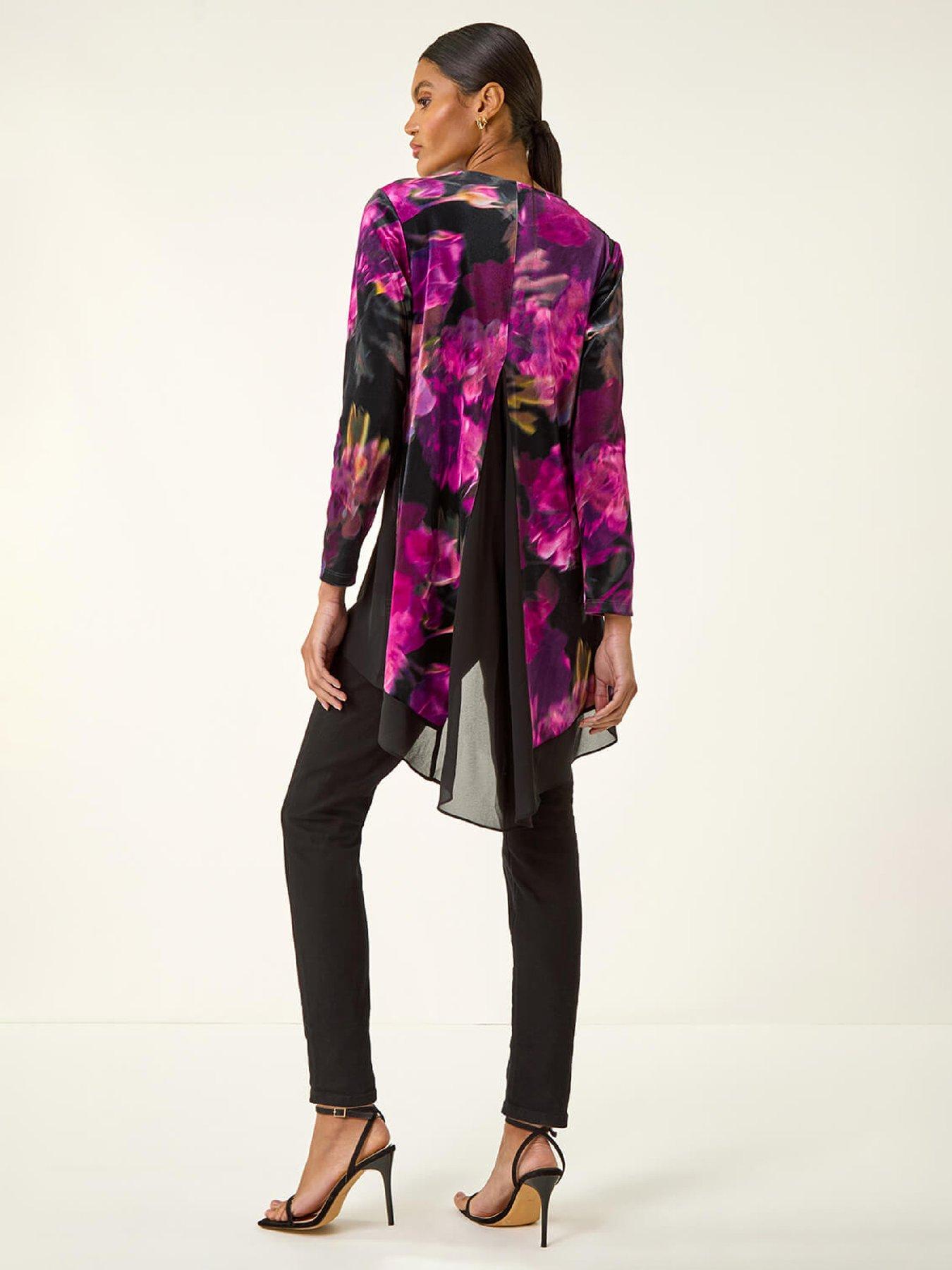 Image 2 of 5 of Roman Floral Velvet Chiffon Top - Pink