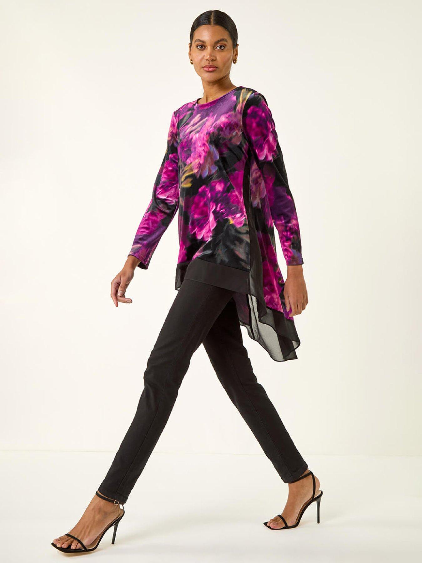 Image 3 of 5 of Roman Floral Velvet Chiffon Top - Pink