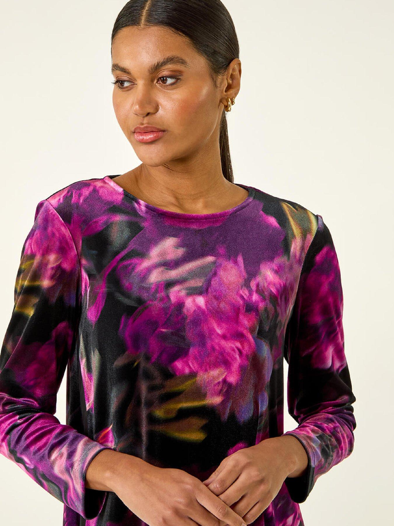 Image 4 of 5 of Roman Floral Velvet Chiffon Top - Pink