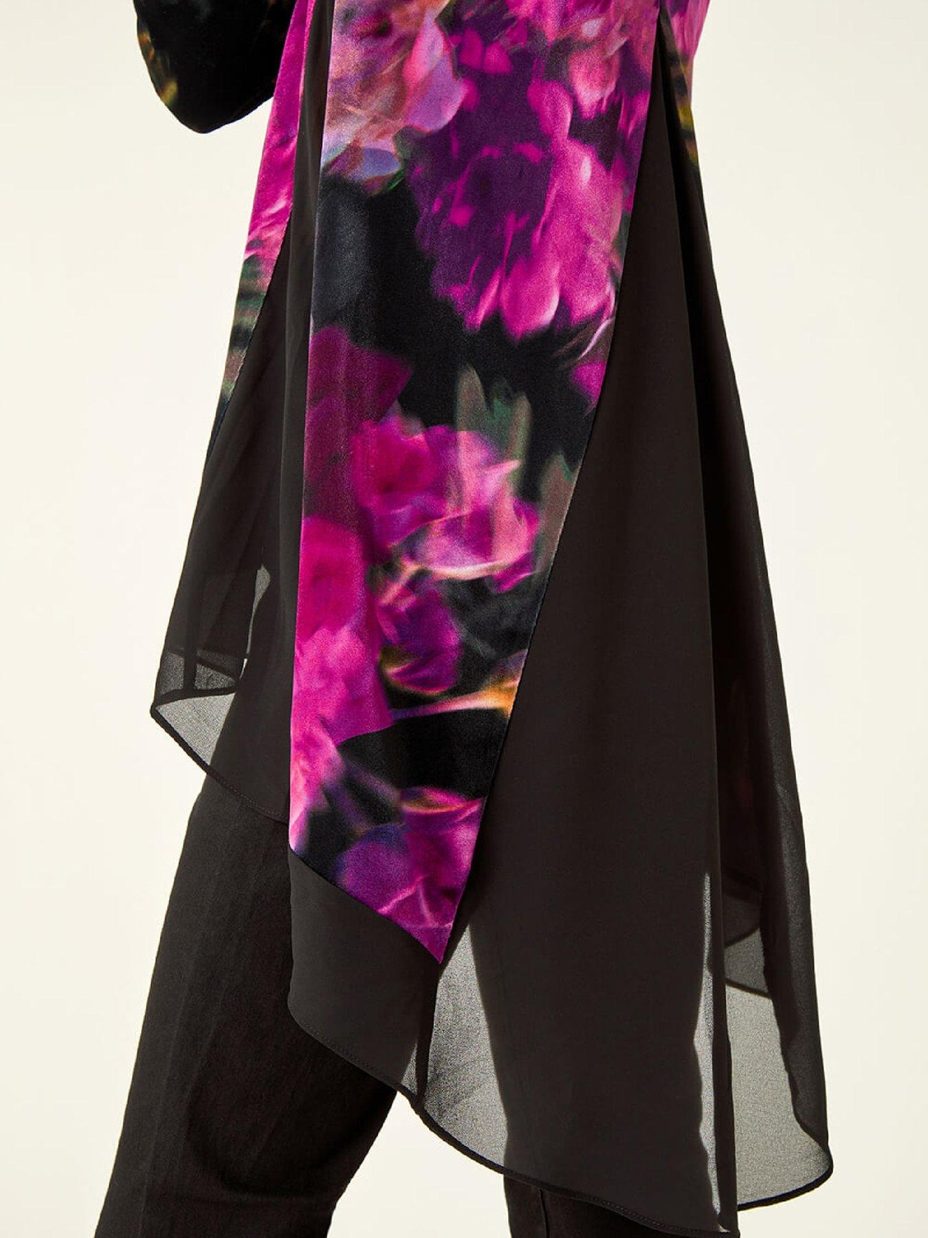 Image 5 of 5 of Roman Floral Velvet Chiffon Top - Pink