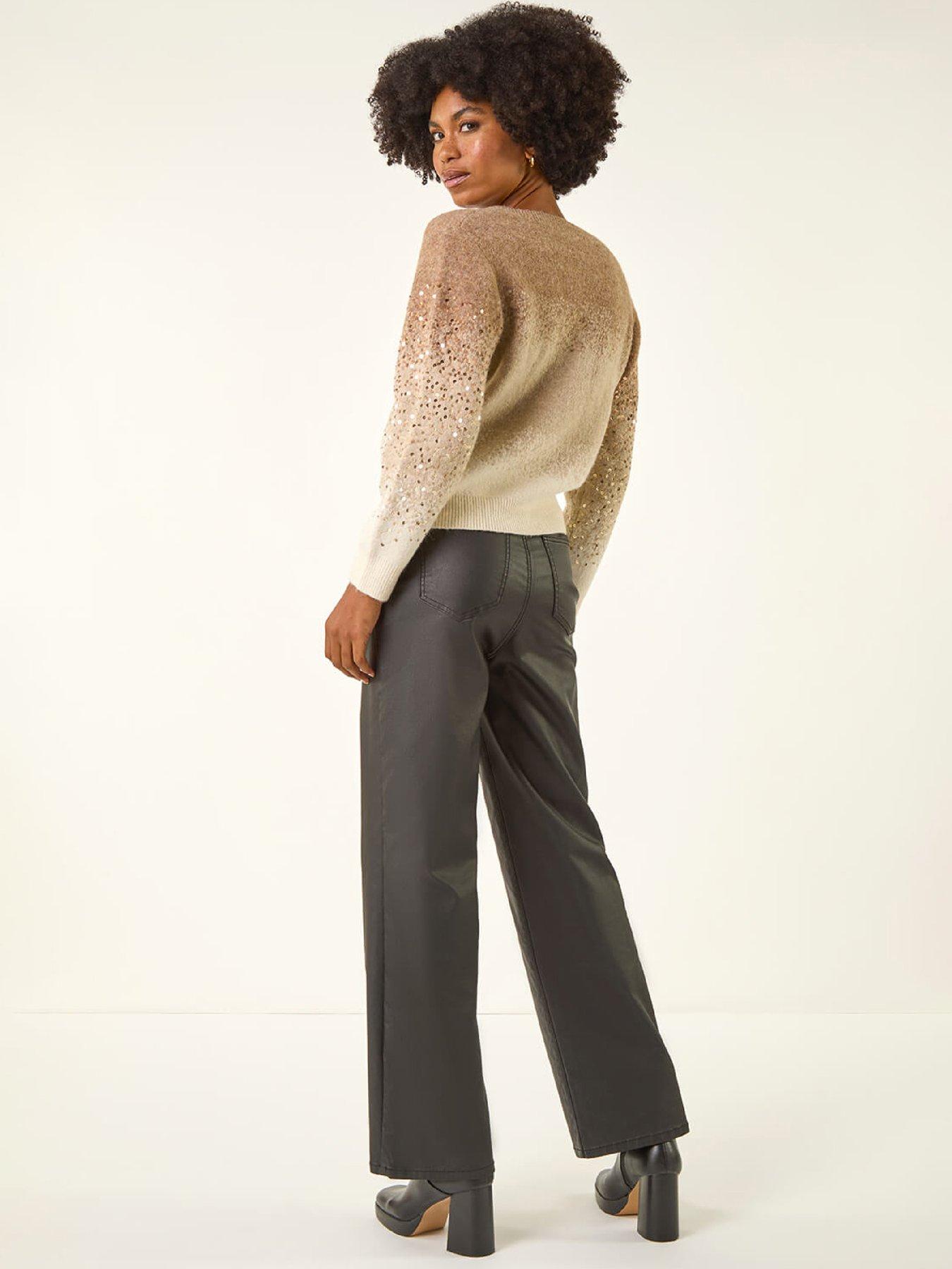  image of roman-ombre-v-neck-knit-jumper-beige