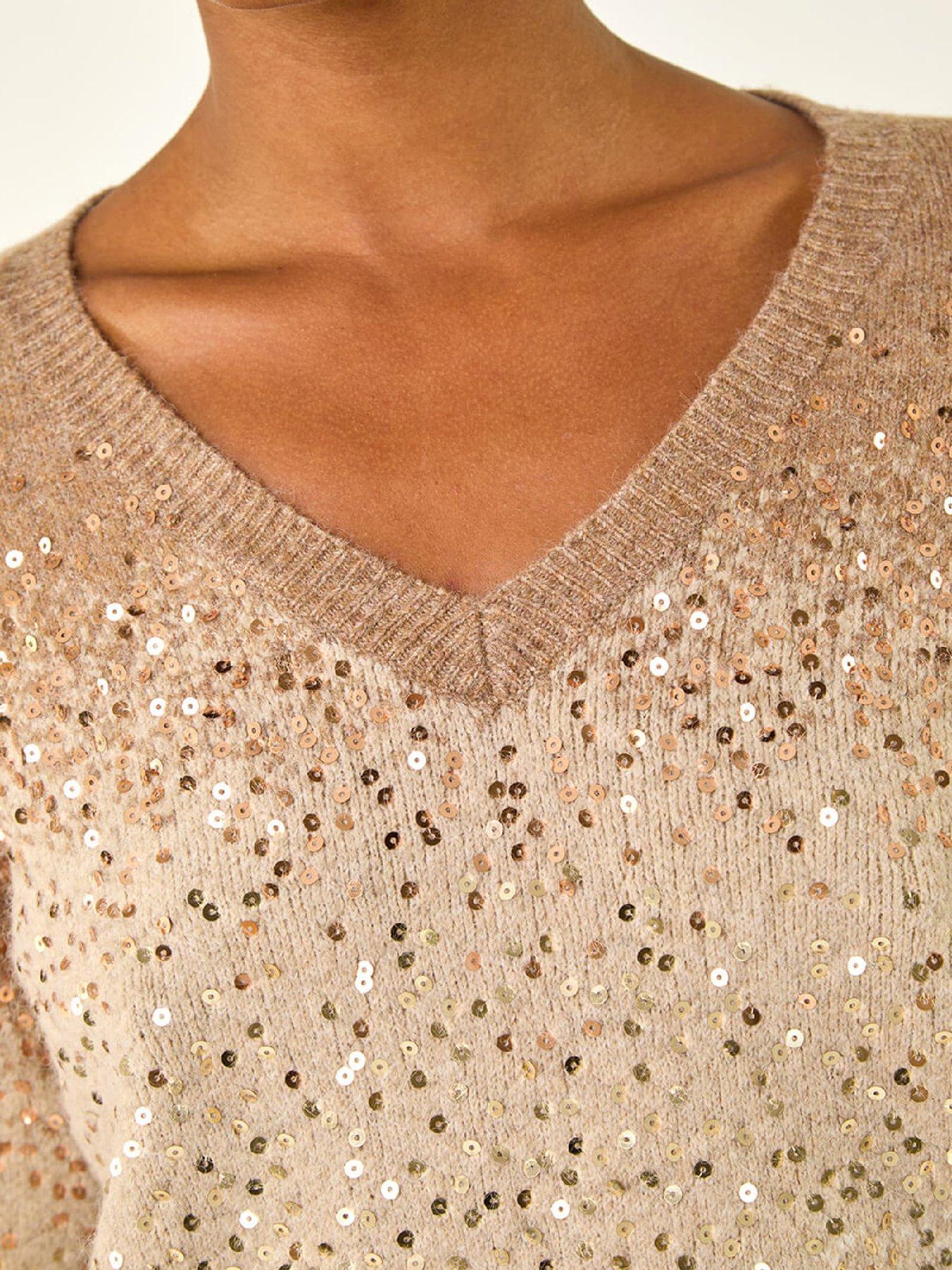  image of roman-ombre-v-neck-knit-jumper-beige