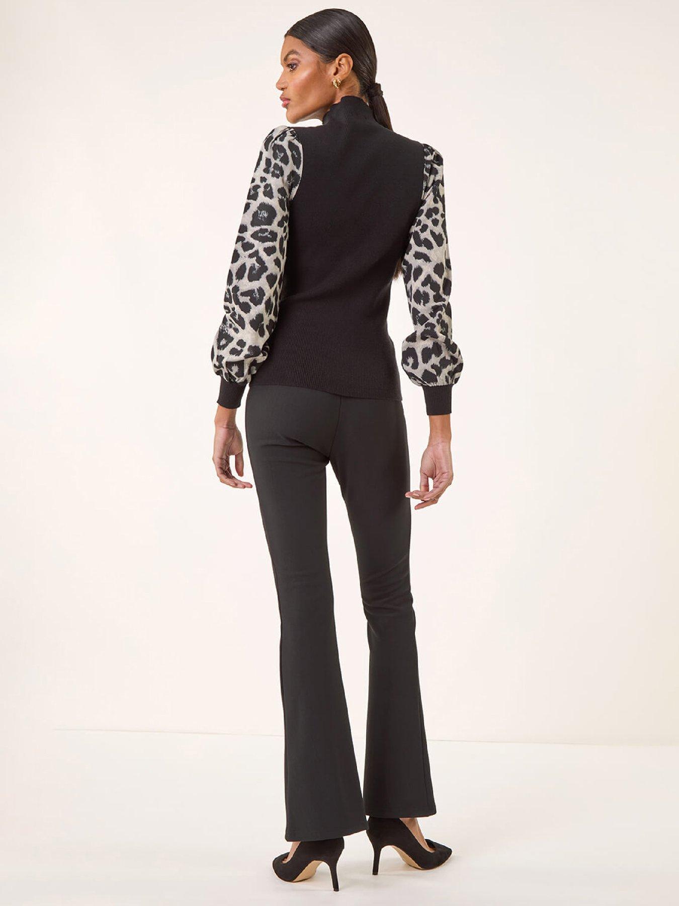  image of roman-animal-print-mesh-sleeve-knit-black