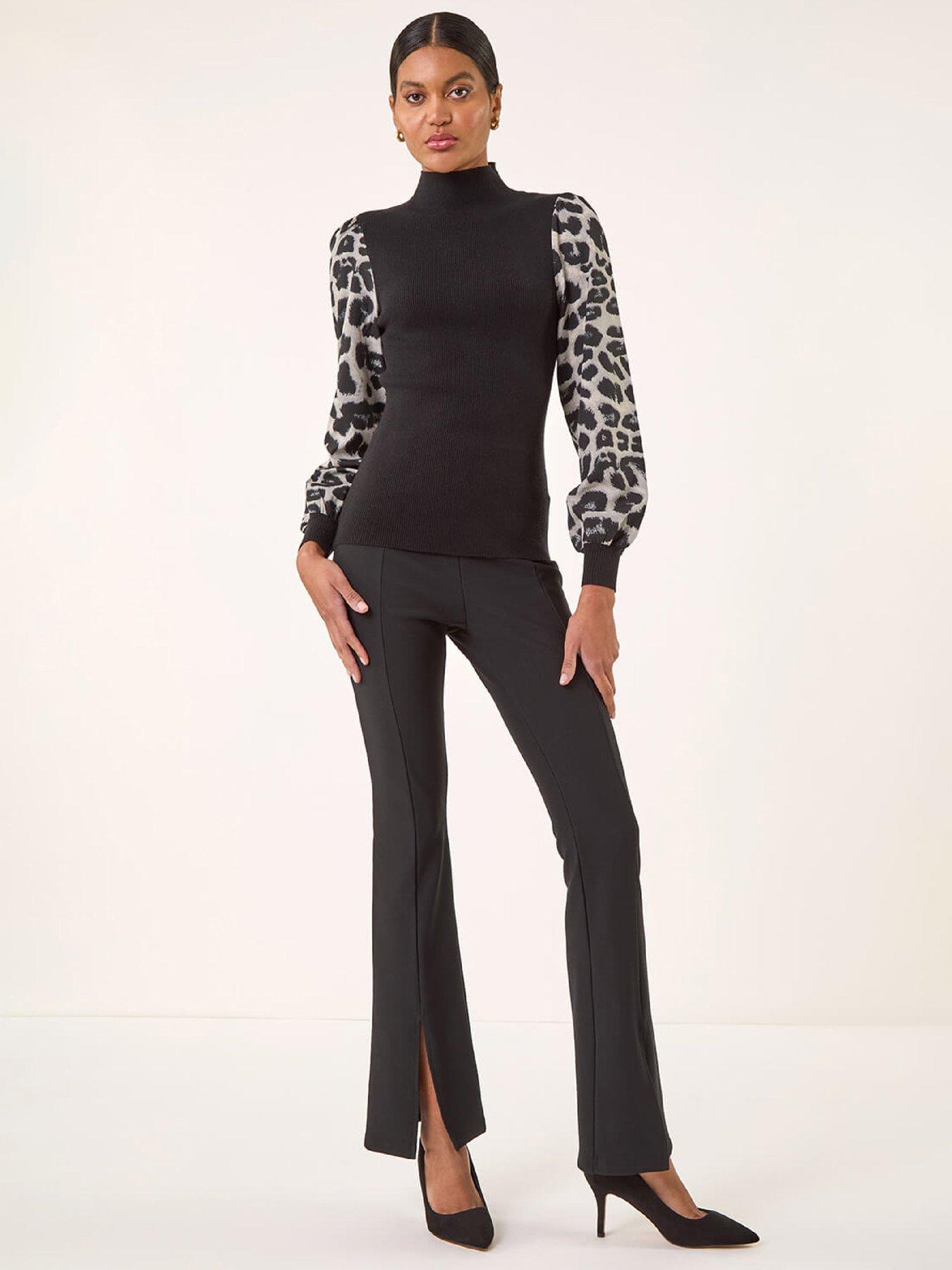  image of roman-animal-print-mesh-sleeve-knit-black