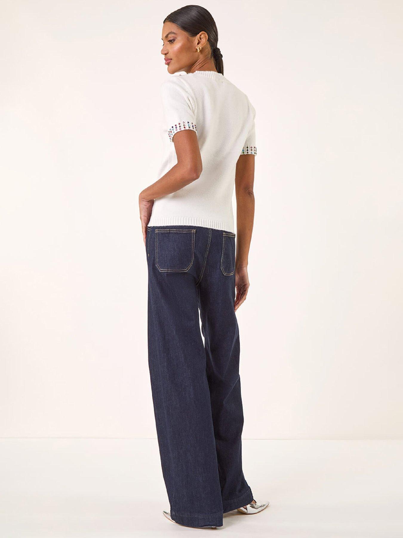  image of roman-embellished-neck-knitted-top-ivory