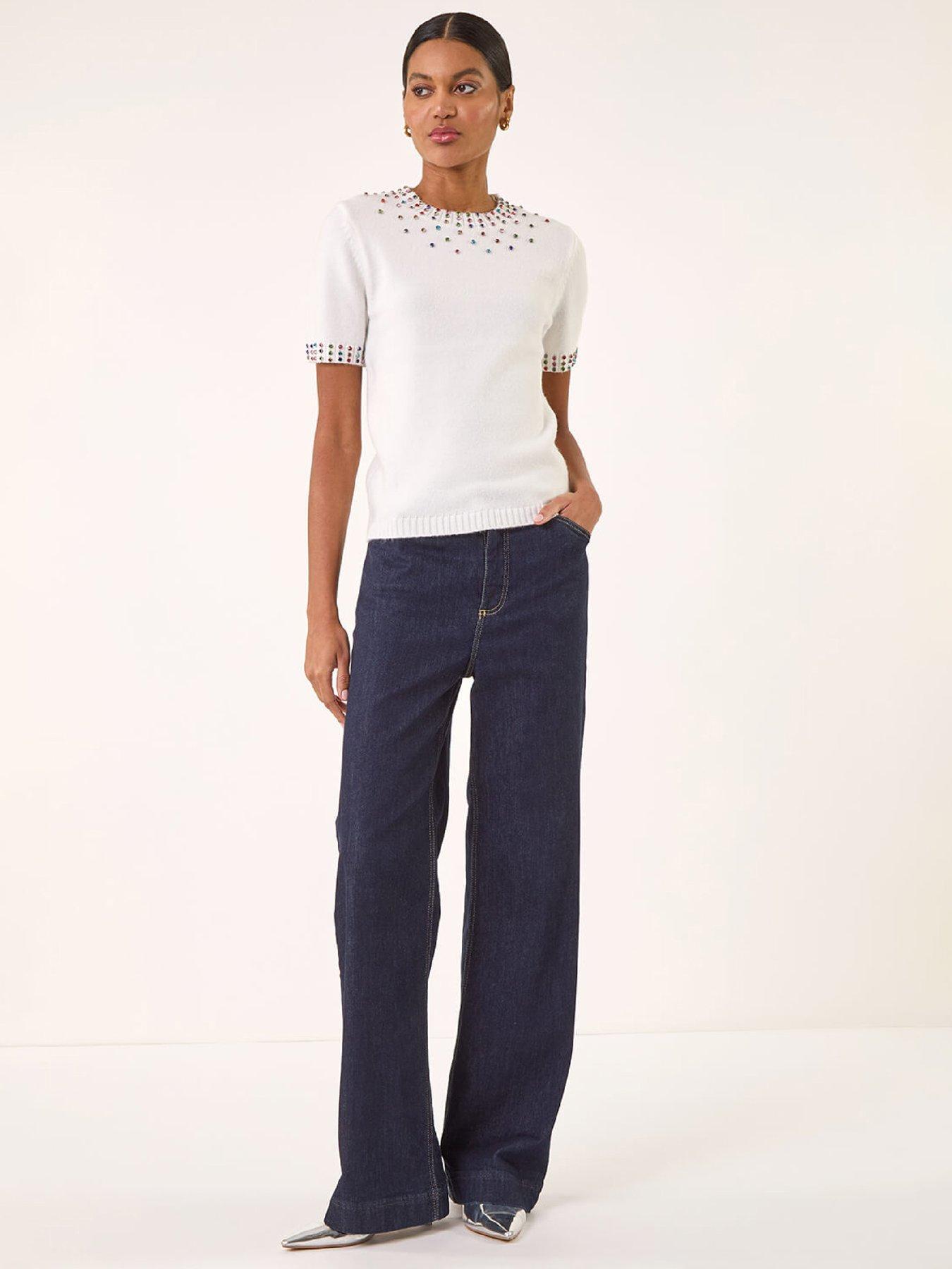  image of roman-embellished-neck-knitted-top-ivory