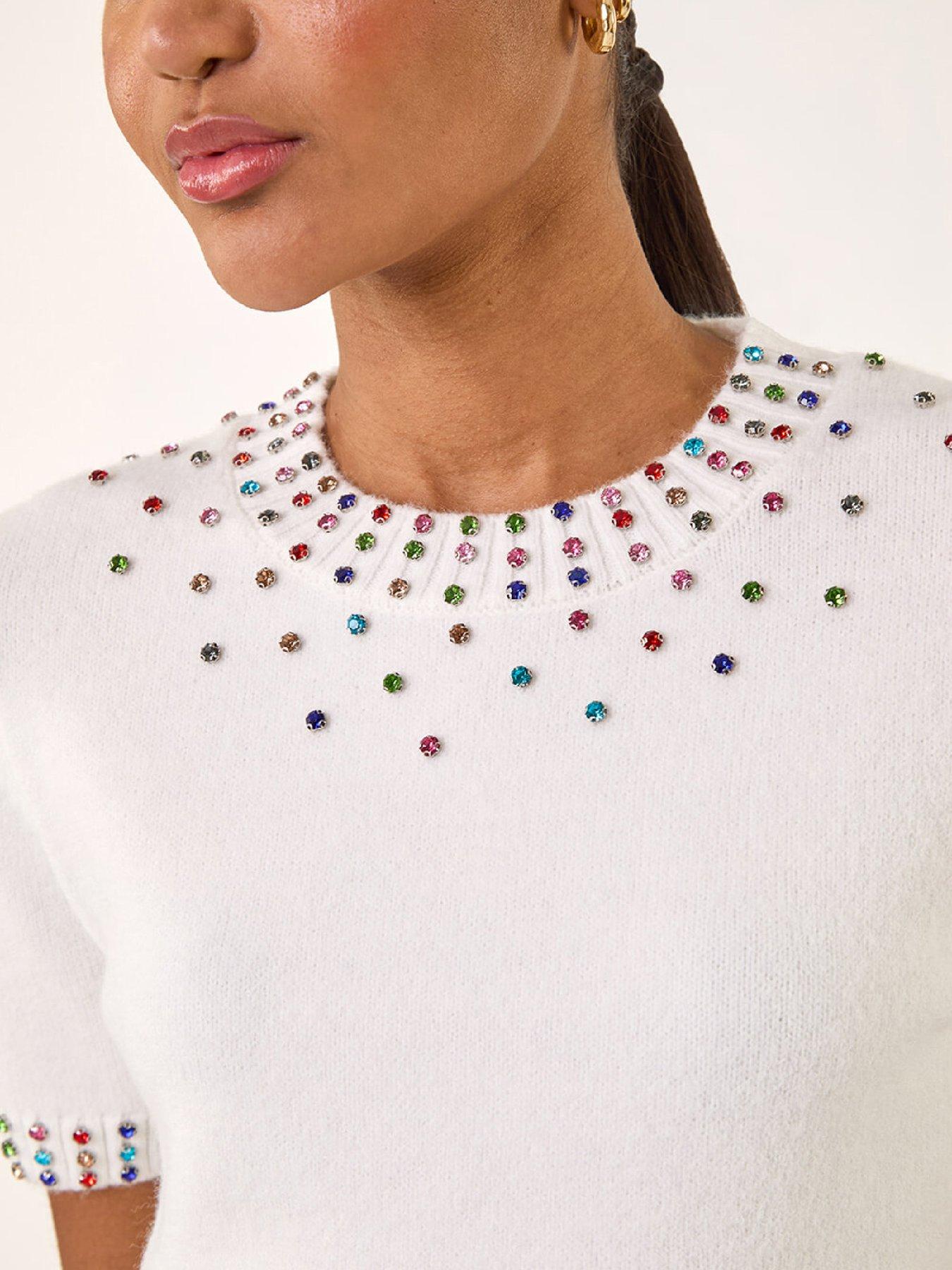  image of roman-embellished-neck-knitted-top-ivory