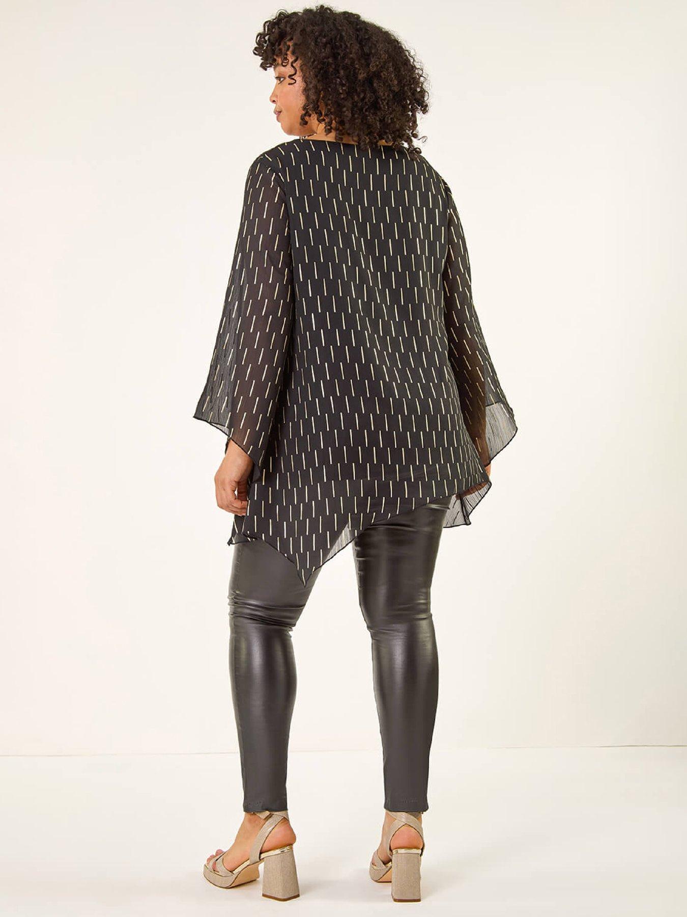 stillFront image of roman-curve-chiffon-overlay-foil-top-black
