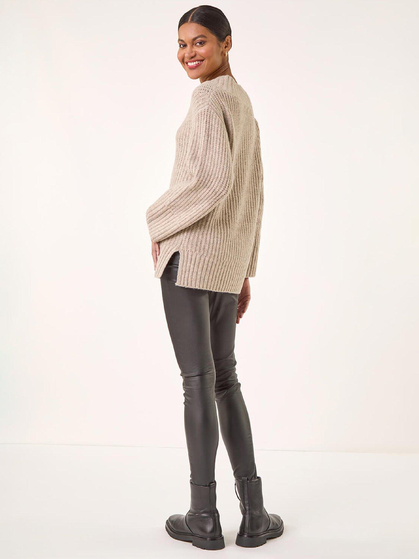 image of roman-chunky-v-neck-knit-jumper-beige