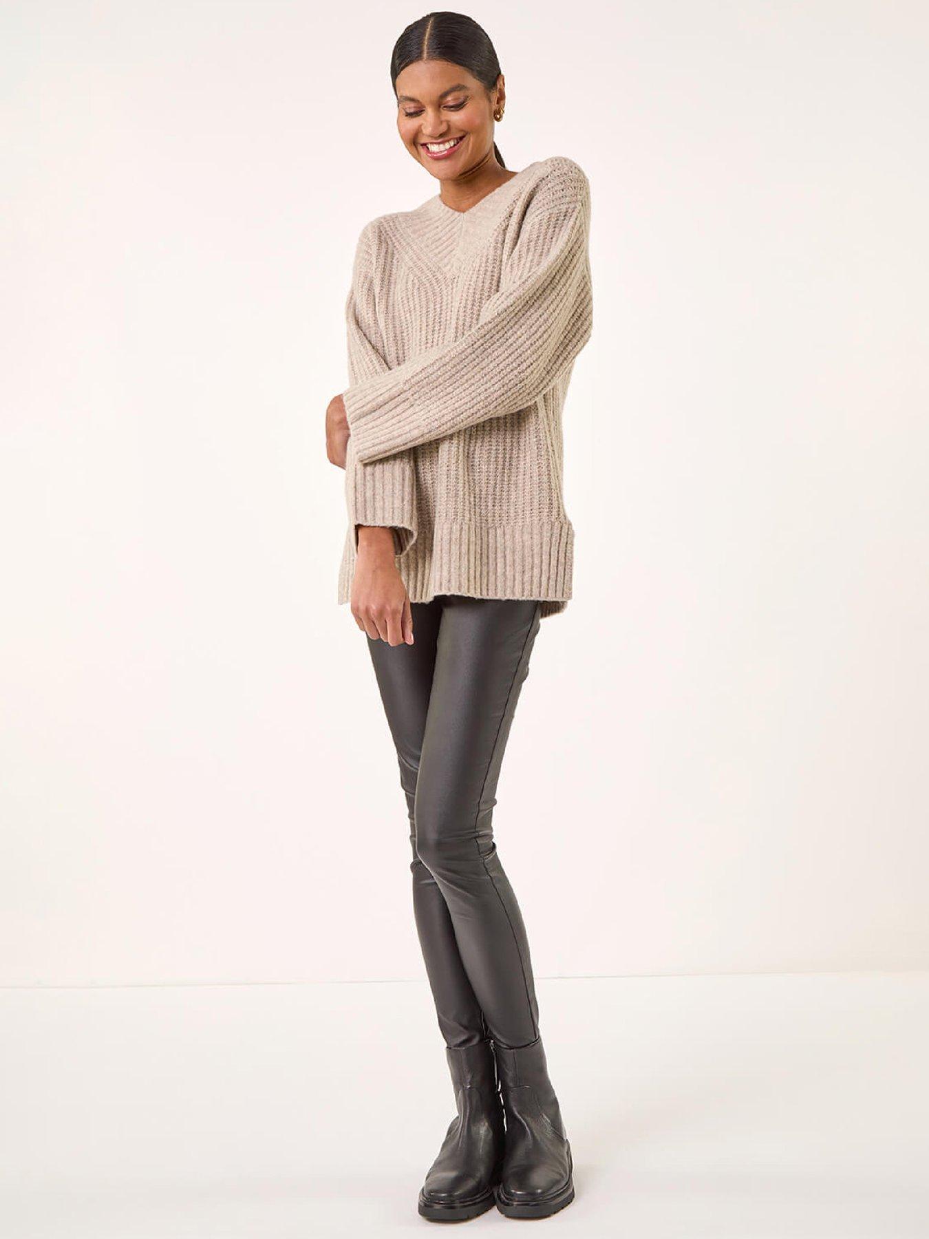  image of roman-chunky-v-neck-knit-jumper-beige