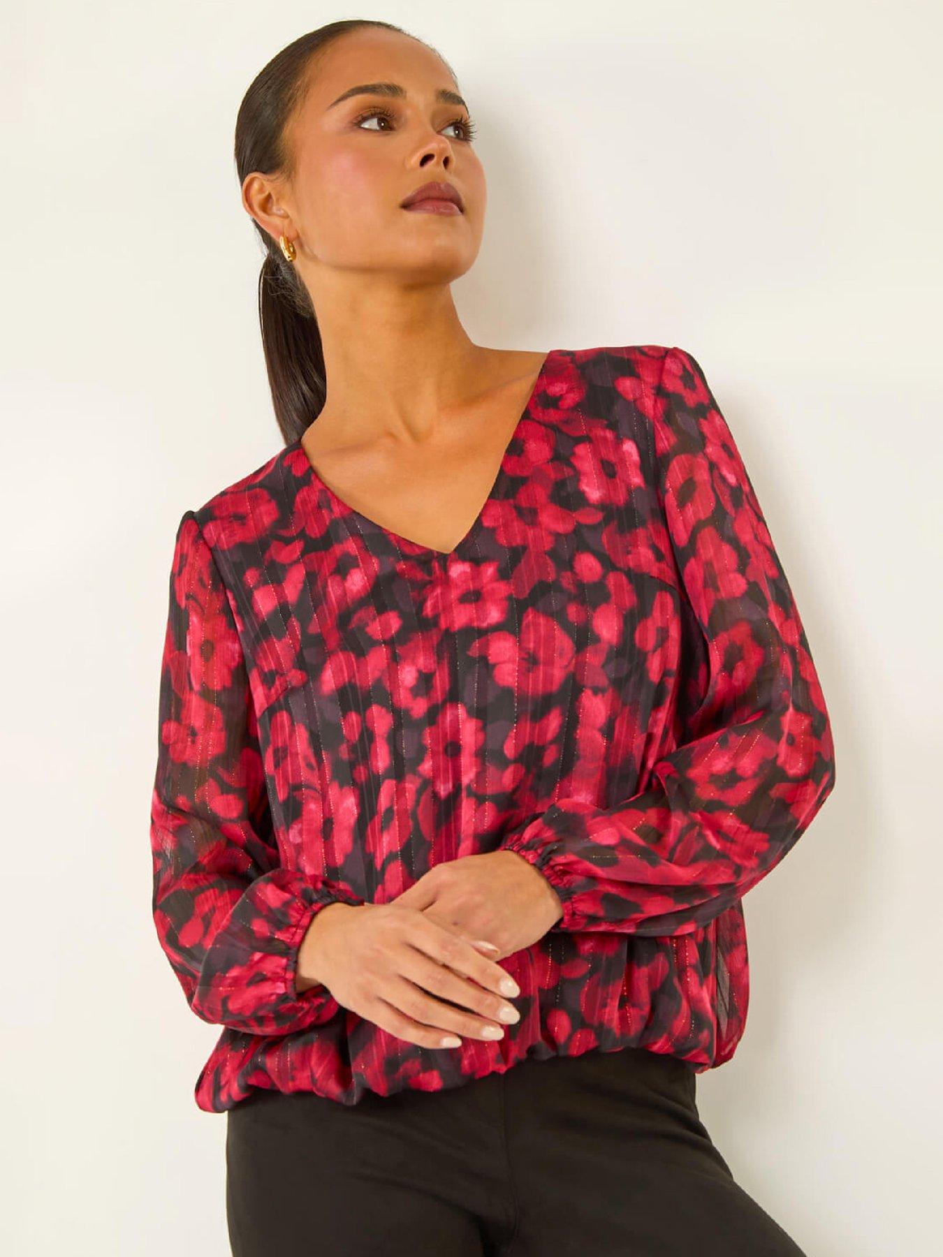 Roman Petite Floral Bubble Hem Top - Black