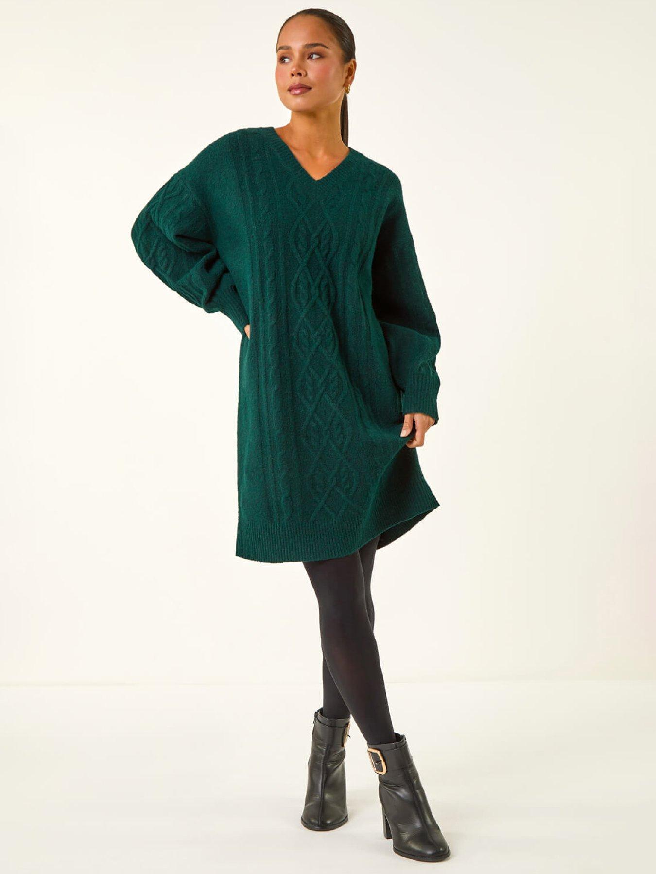 roman-petite-cable-knit-shift-dress-dark-green