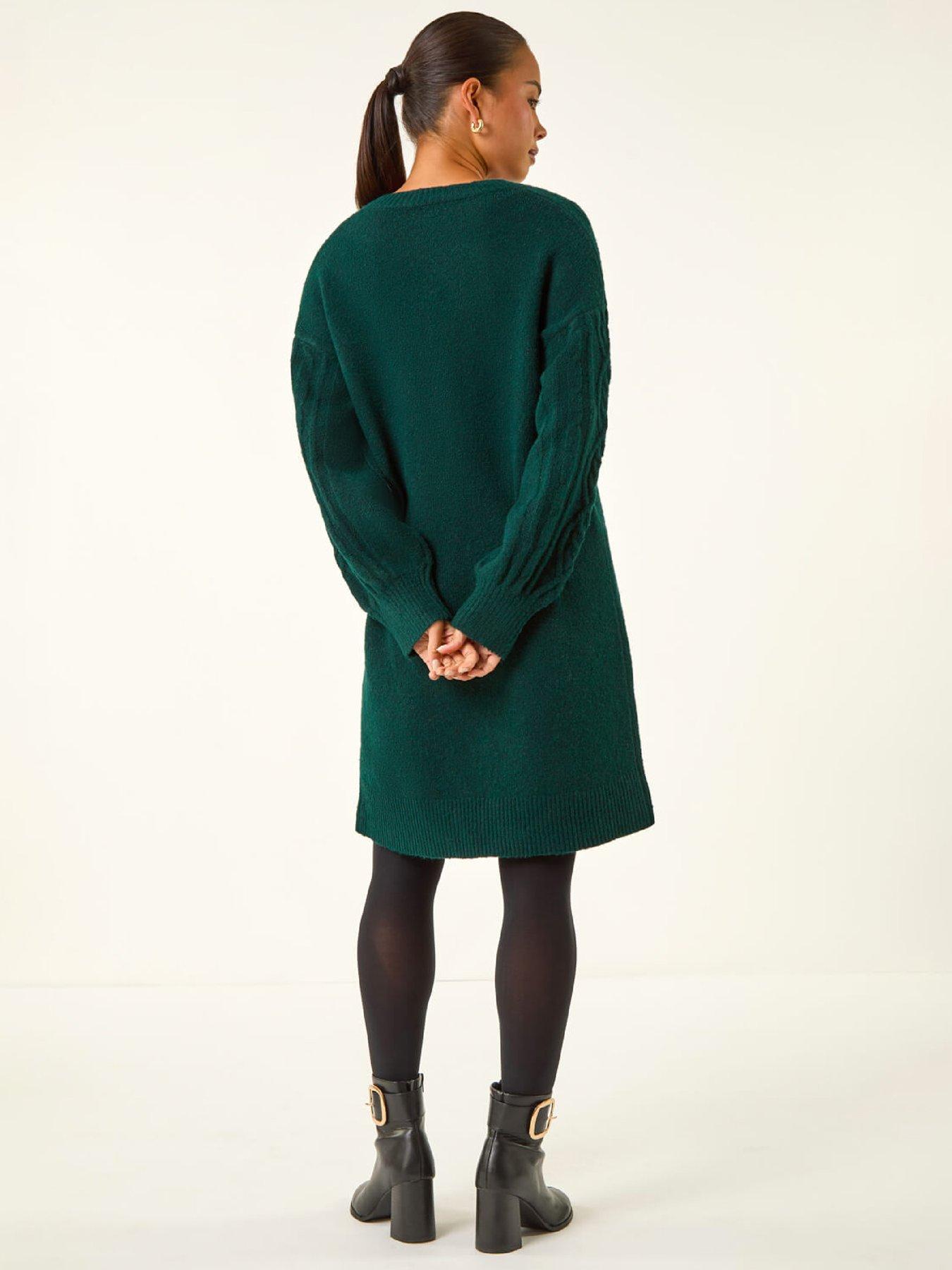  image of roman-petite-cable-knit-shift-dress-dark-green