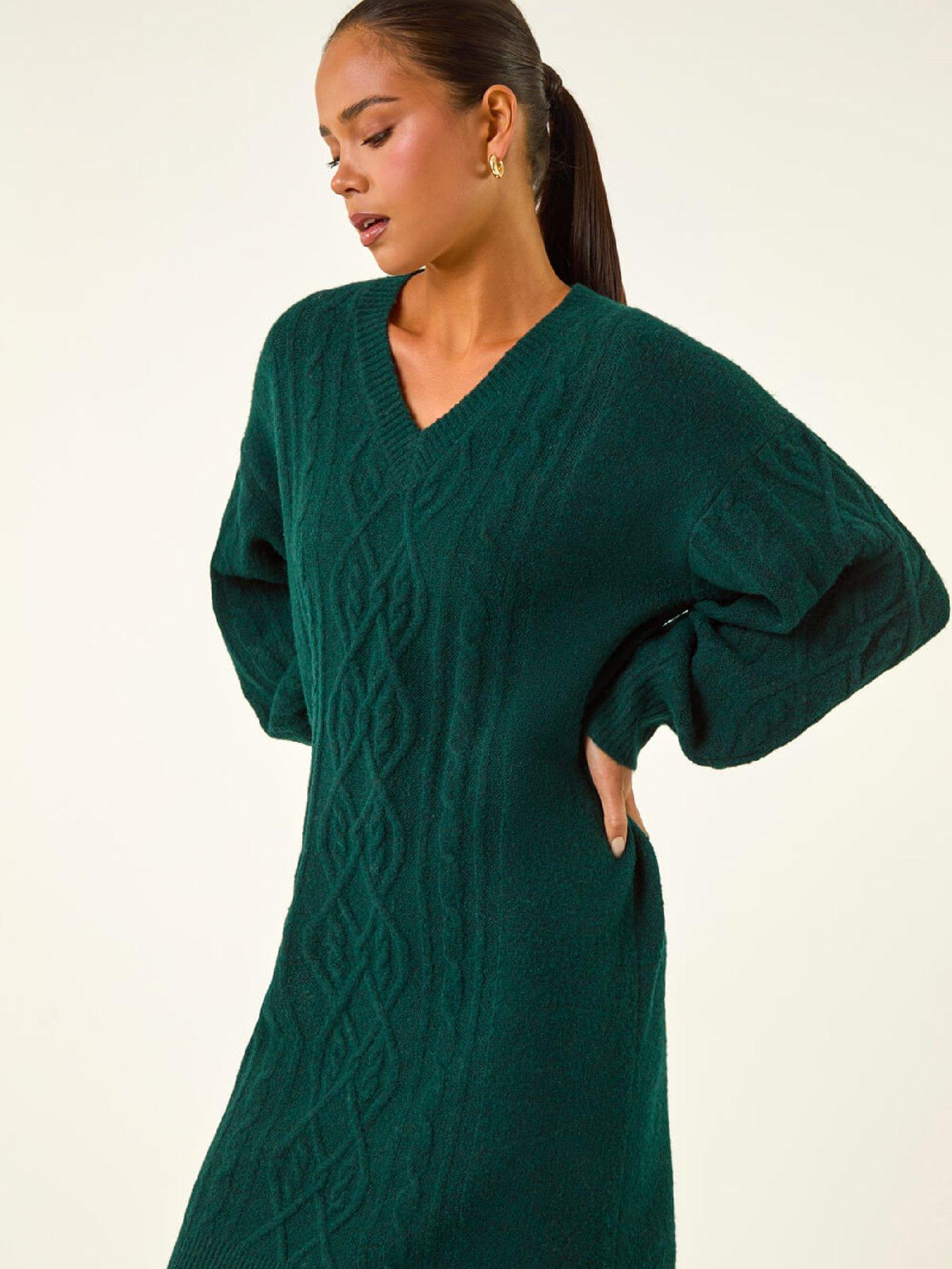  image of roman-petite-cable-knit-shift-dress-dark-green