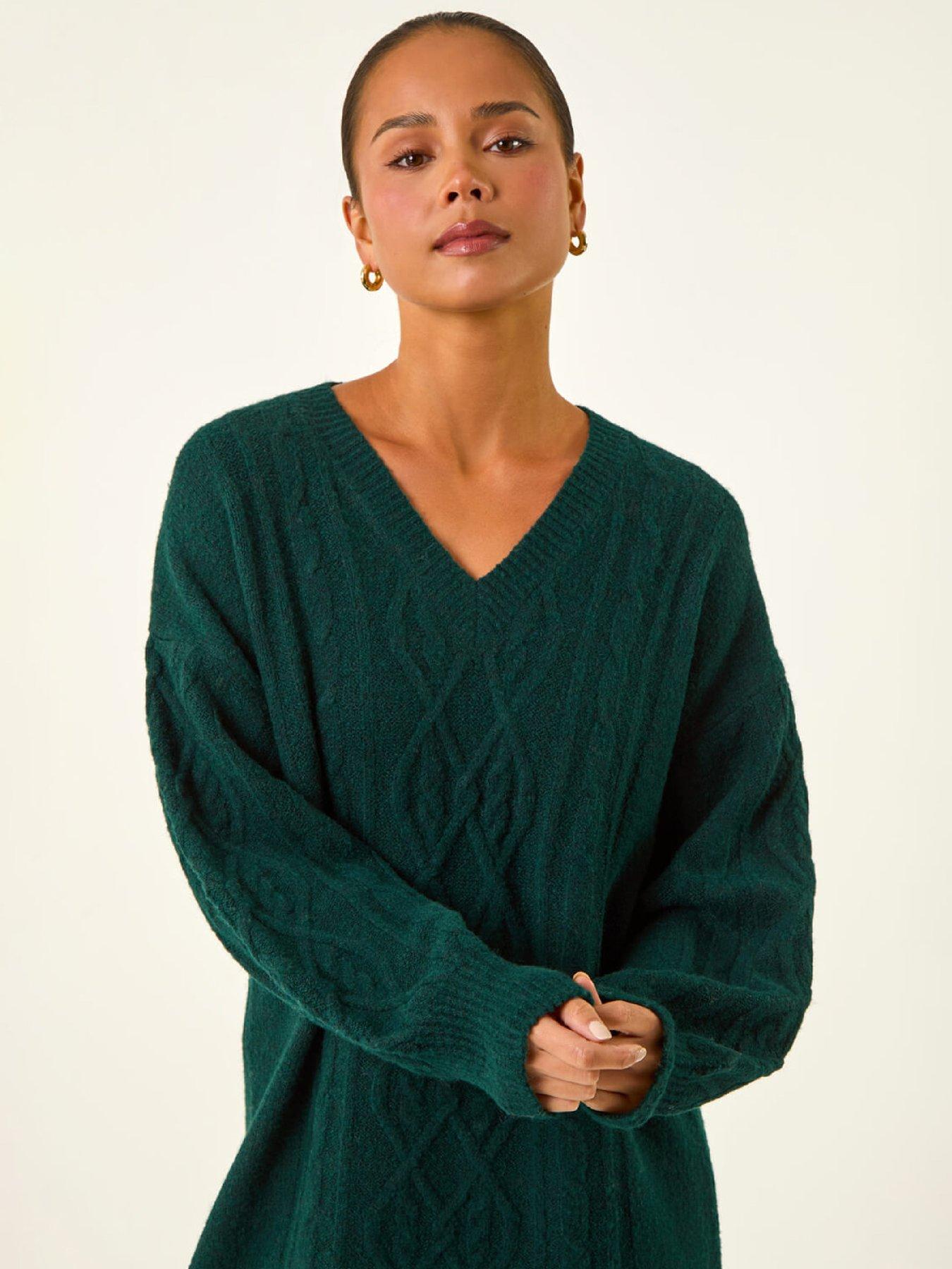  image of roman-petite-cable-knit-shift-dress-dark-green