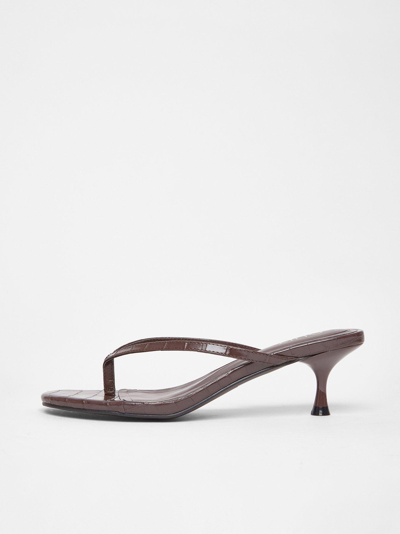  image of quiz-brown-croc-toe-post-heels
