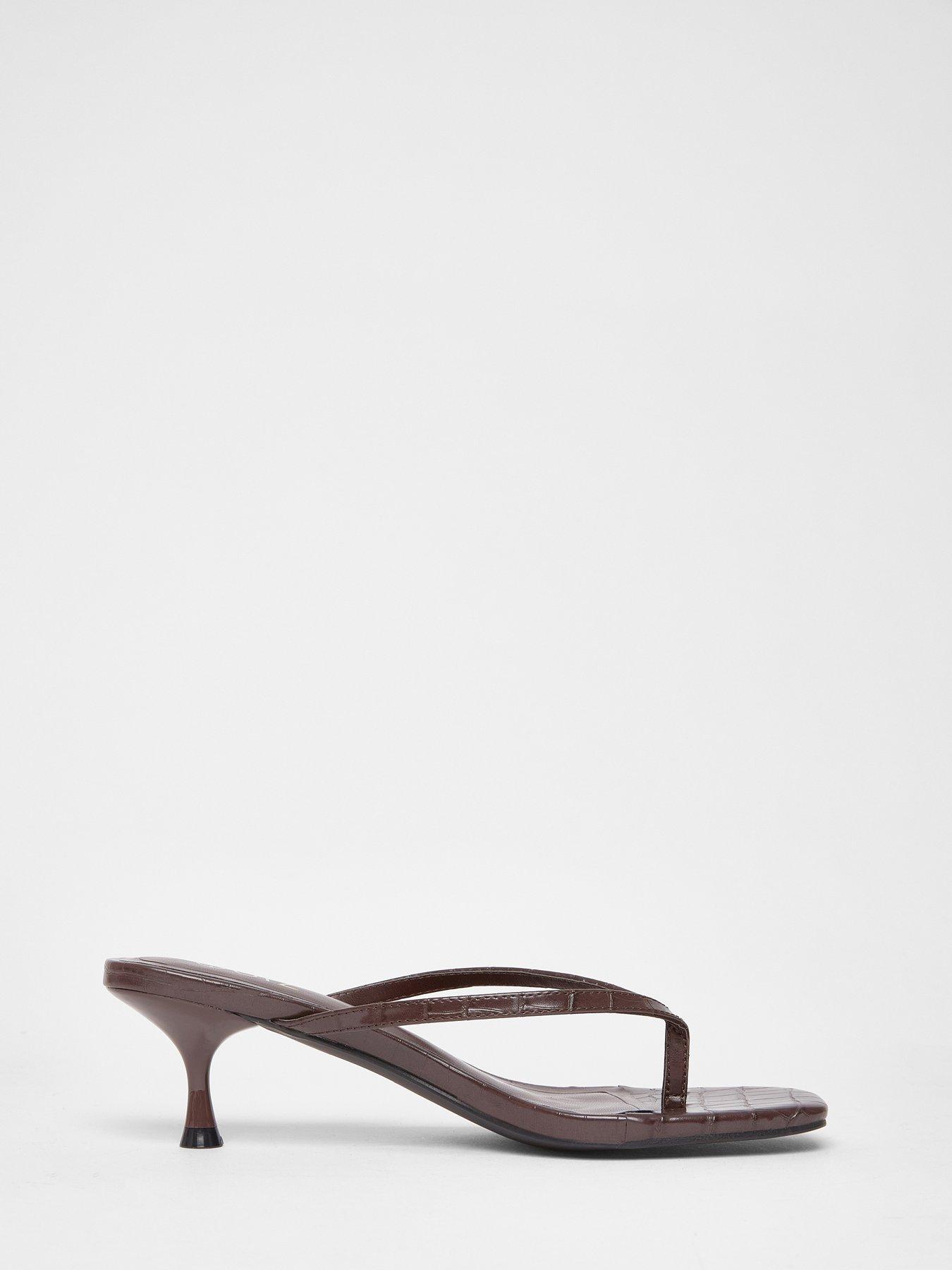  image of quiz-brown-croc-toe-post-heels