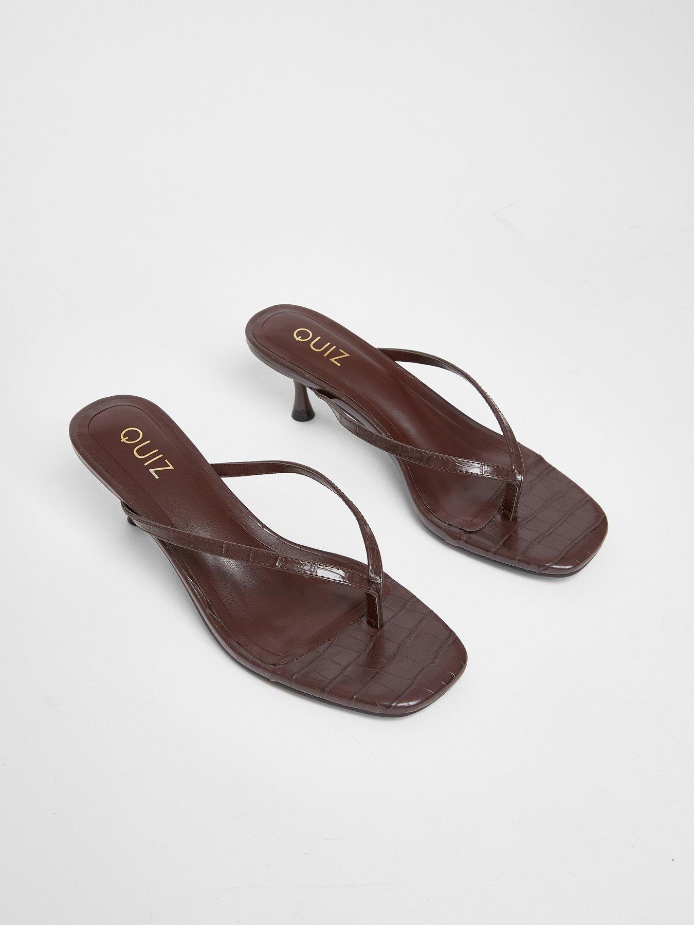  image of quiz-brown-croc-toe-post-heels