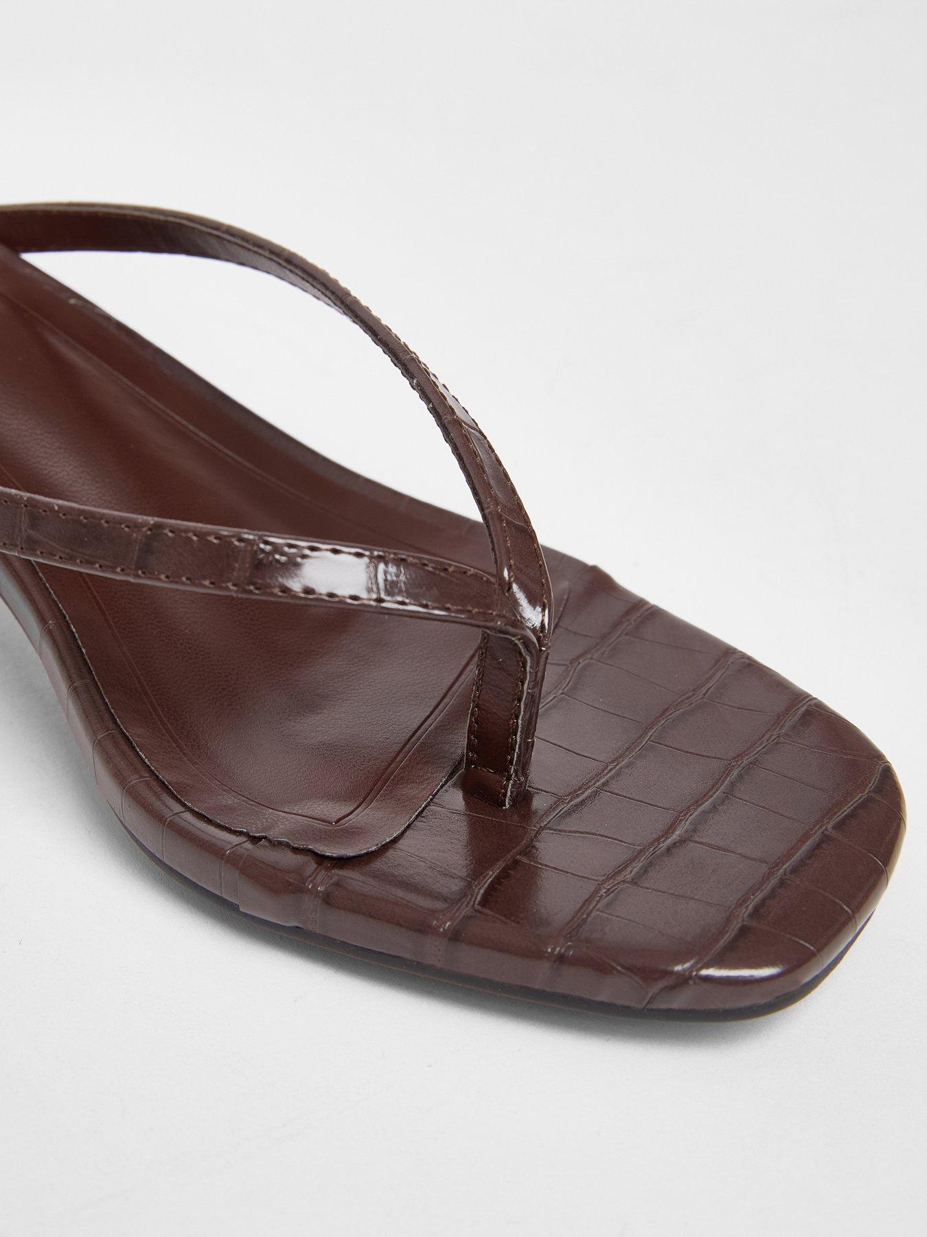  image of quiz-brown-croc-toe-post-heels
