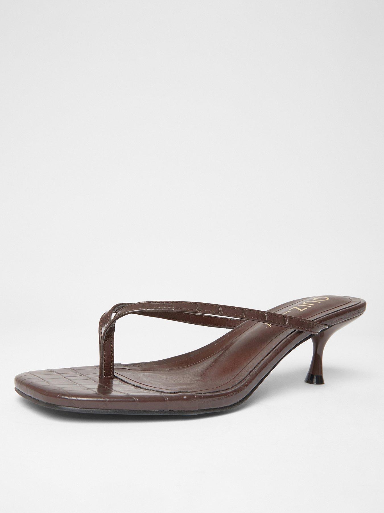 Image 2 of 5 of Quiz Wide Fit Brown Croc Toe Post Heels
