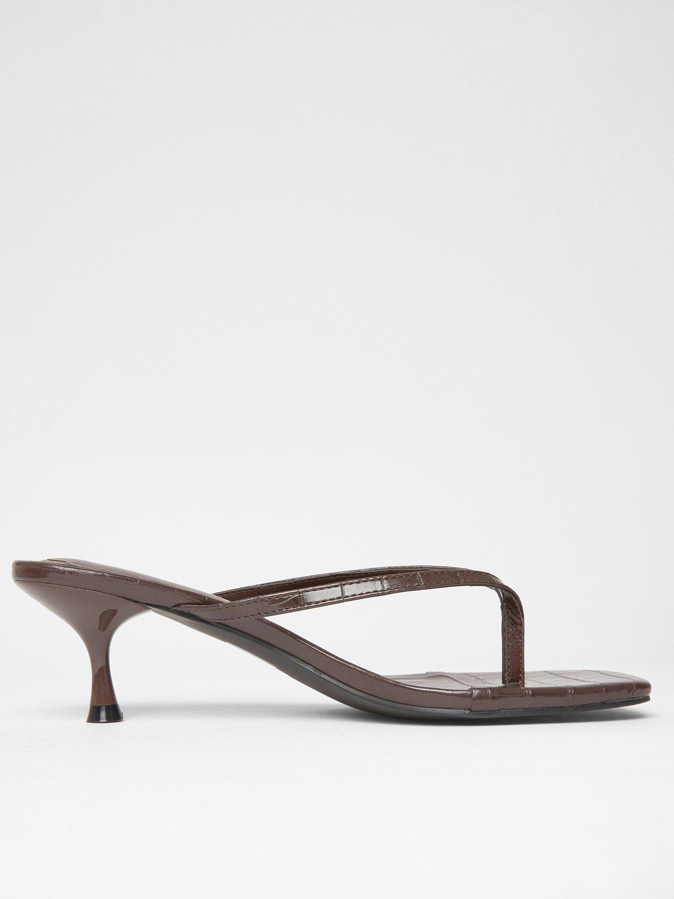 Image 3 of 5 of Quiz Wide Fit Brown Croc Toe Post Heels