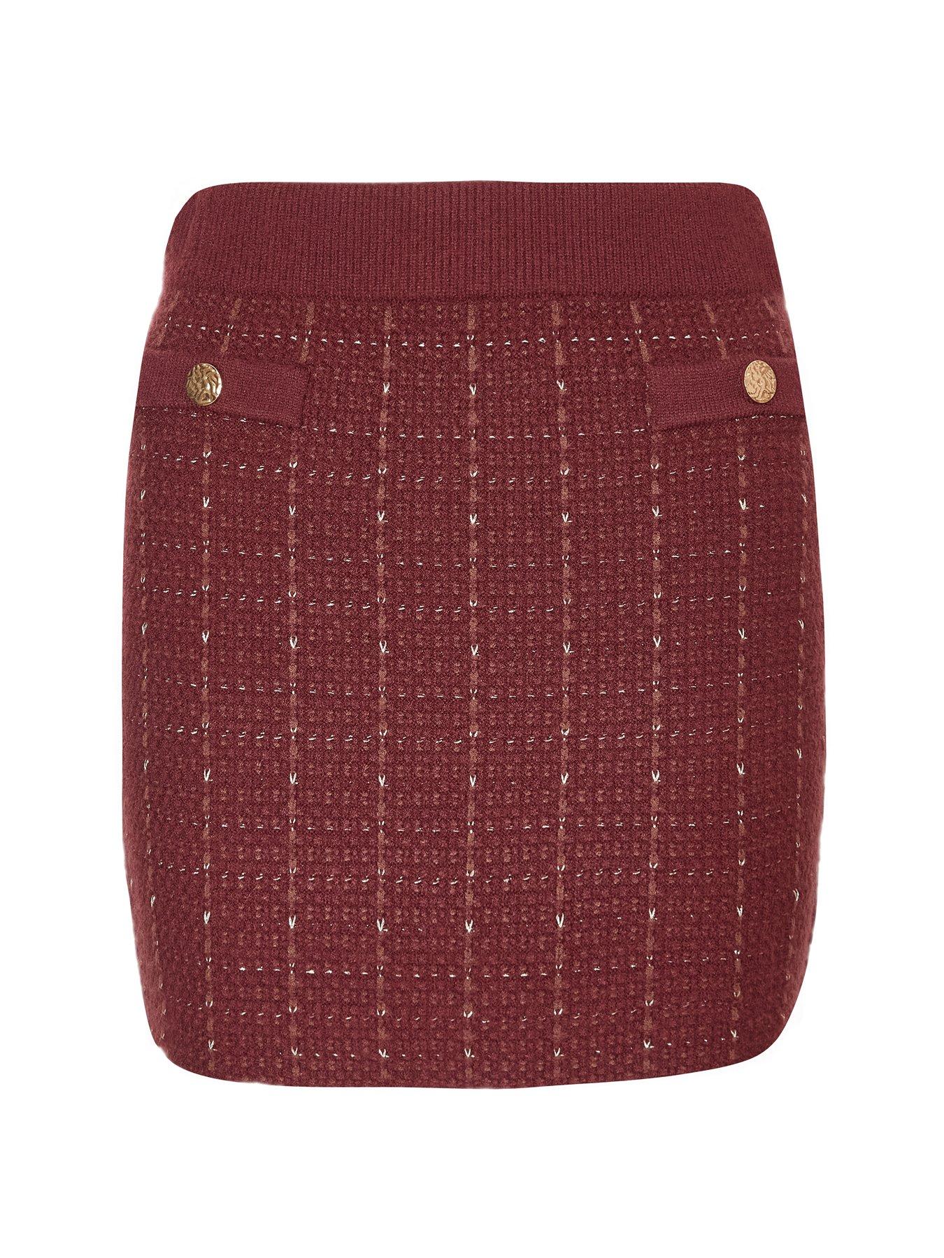  image of quiz-dark-red-metallic-knit-skirt