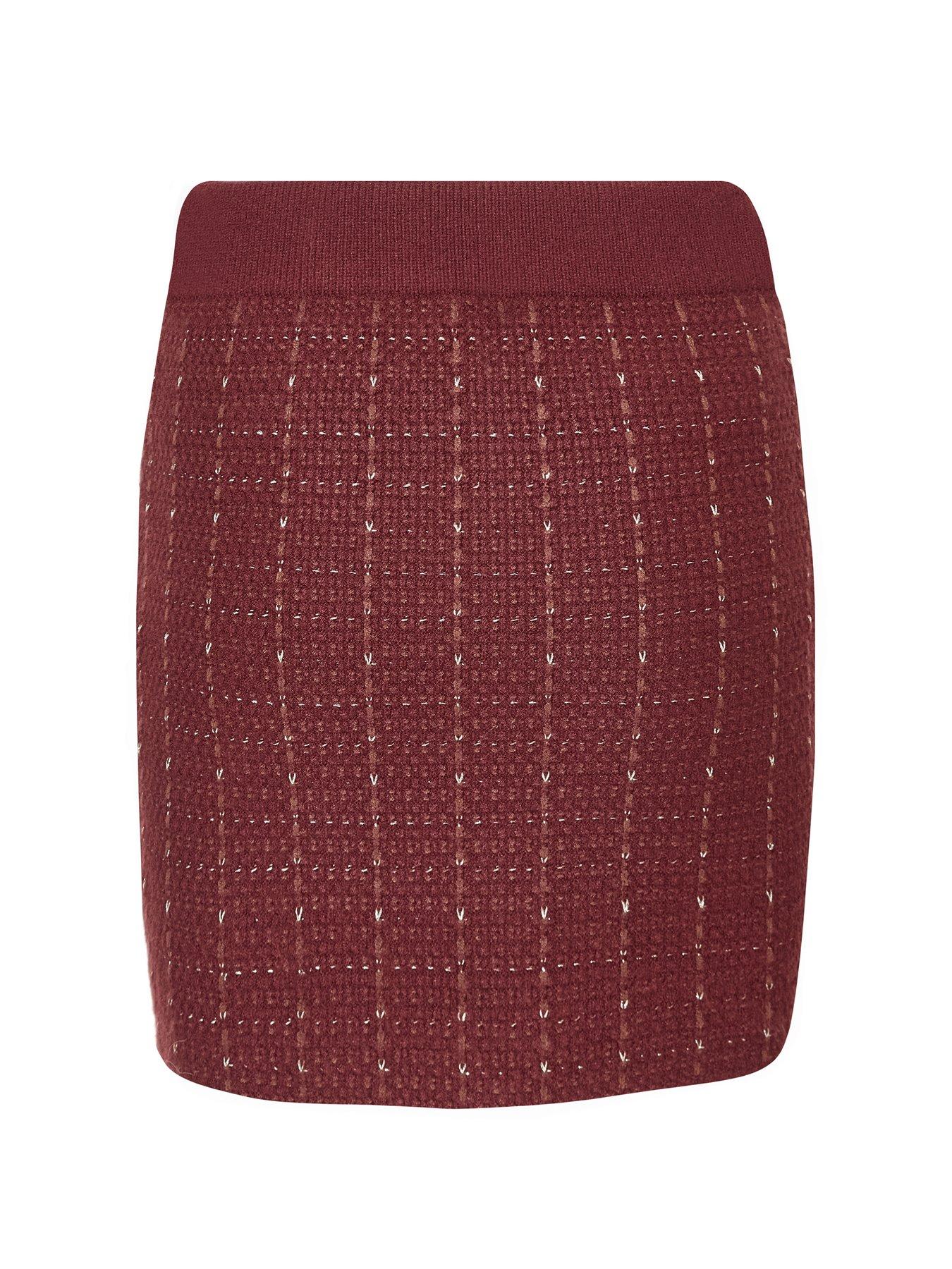  image of quiz-dark-red-metallic-knit-skirt