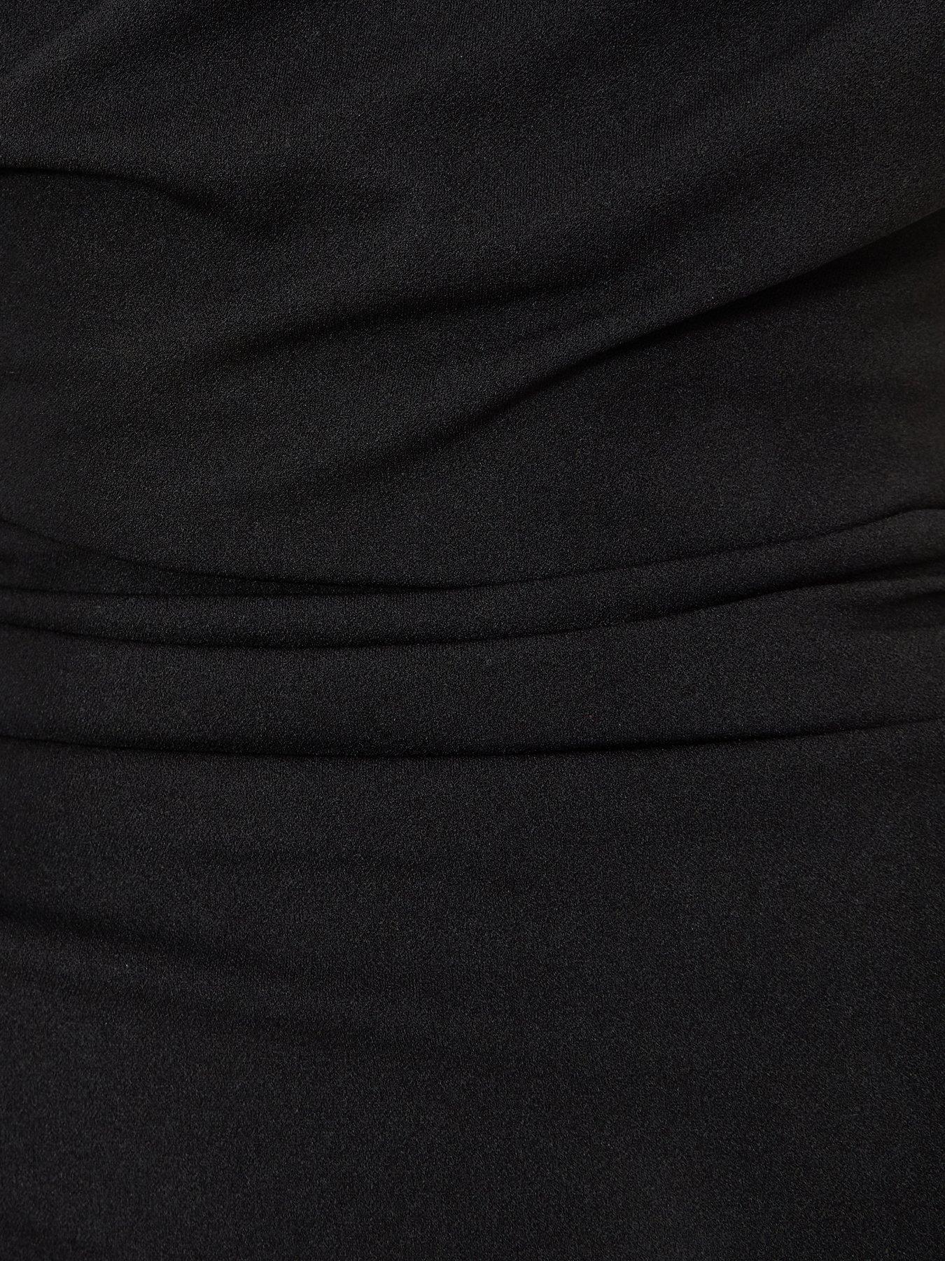  image of quiz-black-asymmetric-ruched-maxi-dress