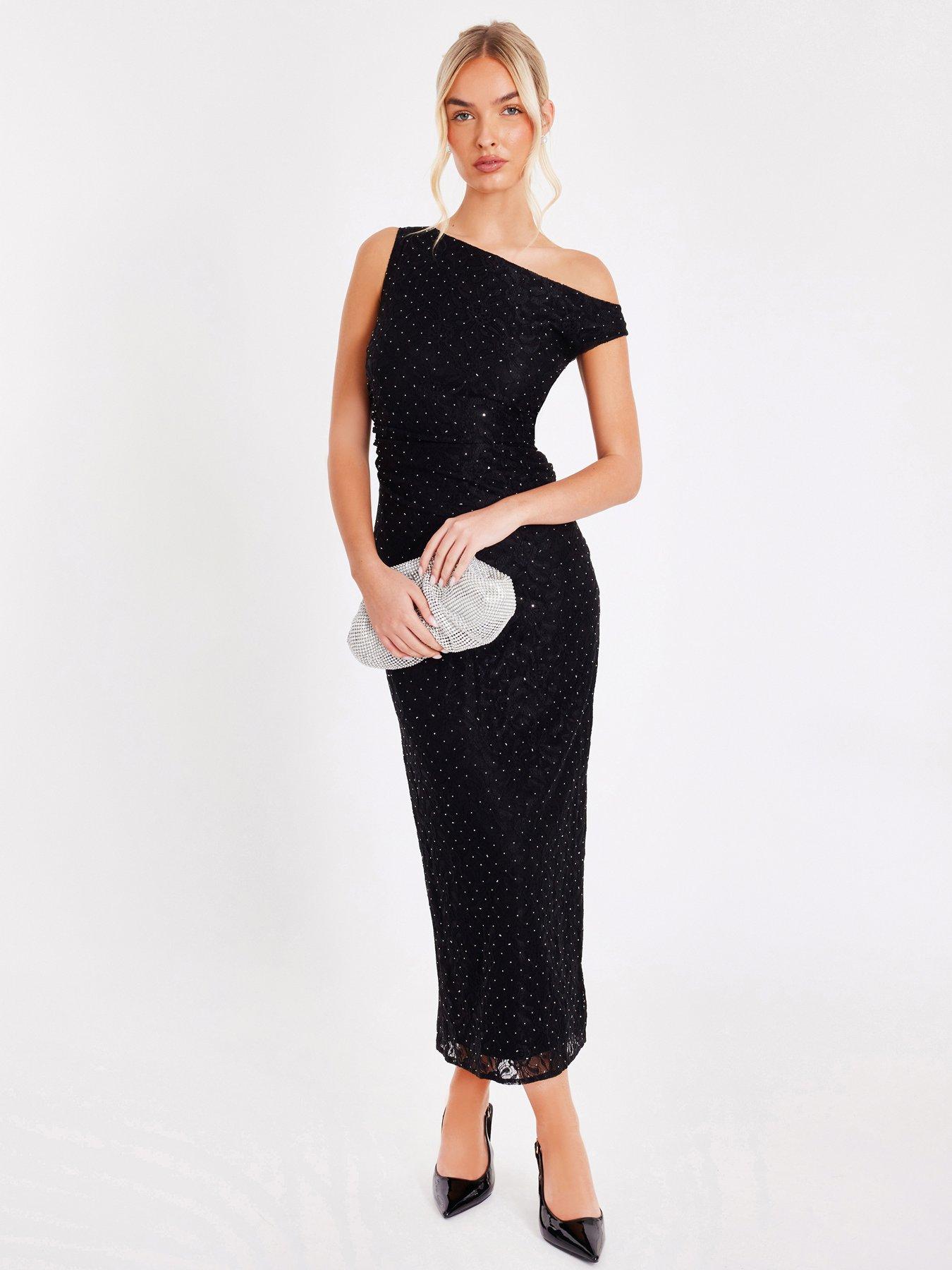 Quiz Black Embellished Lace Midaxi Dress