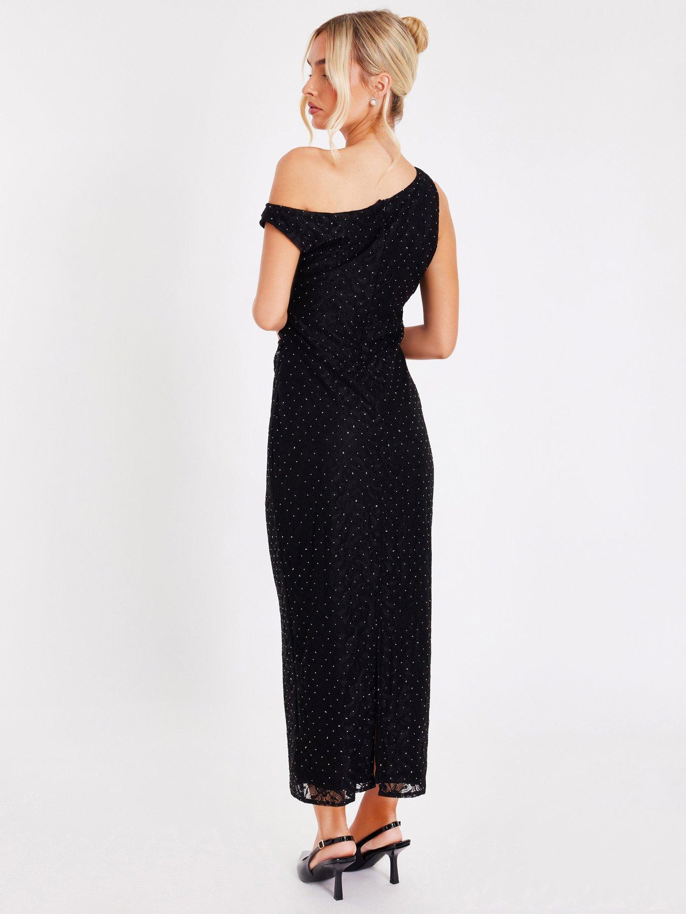  image of quiz-black-embellished-lace-midaxi-dress