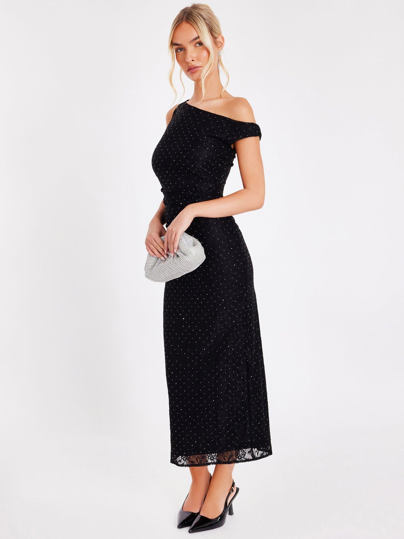  image of quiz-black-embellished-lace-midaxi-dress