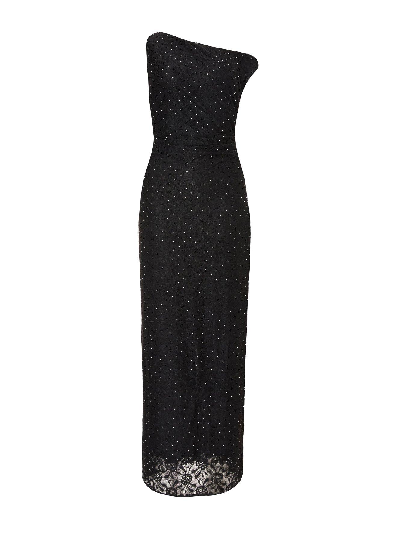  image of quiz-black-embellished-lace-midaxi-dress