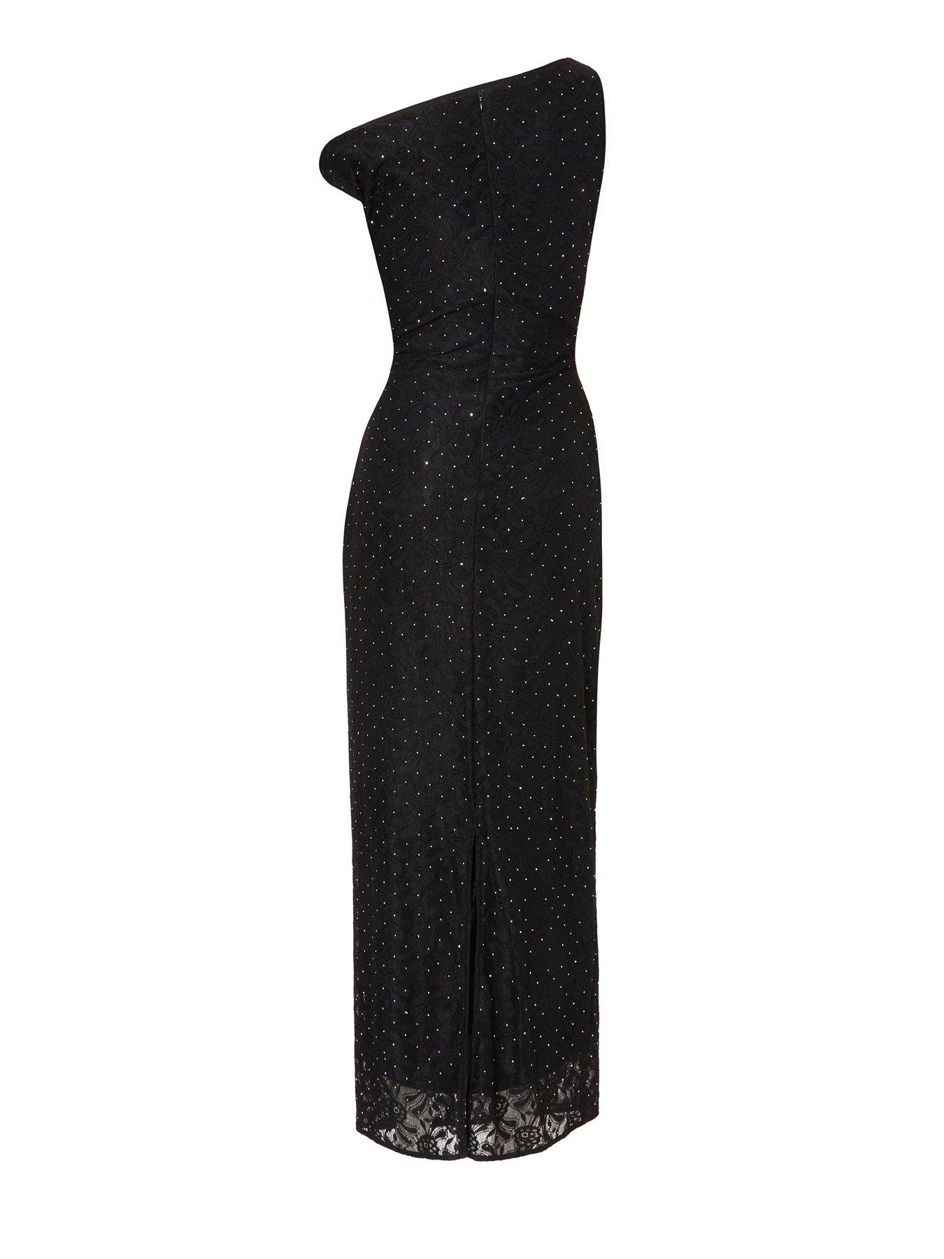  image of quiz-black-embellished-lace-midaxi-dress
