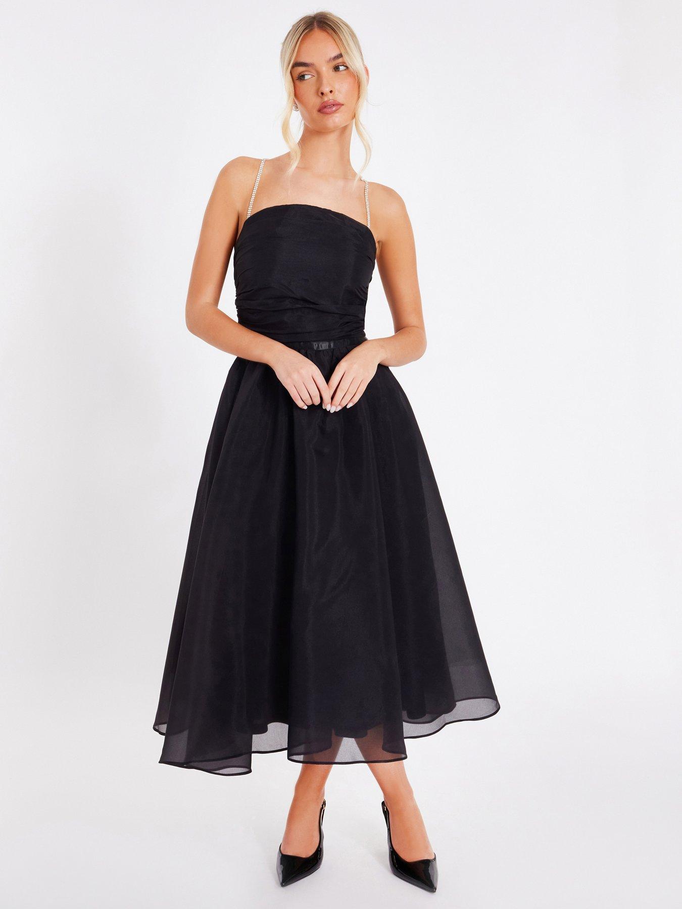 Quiz Black Organza Midi Skater Dress