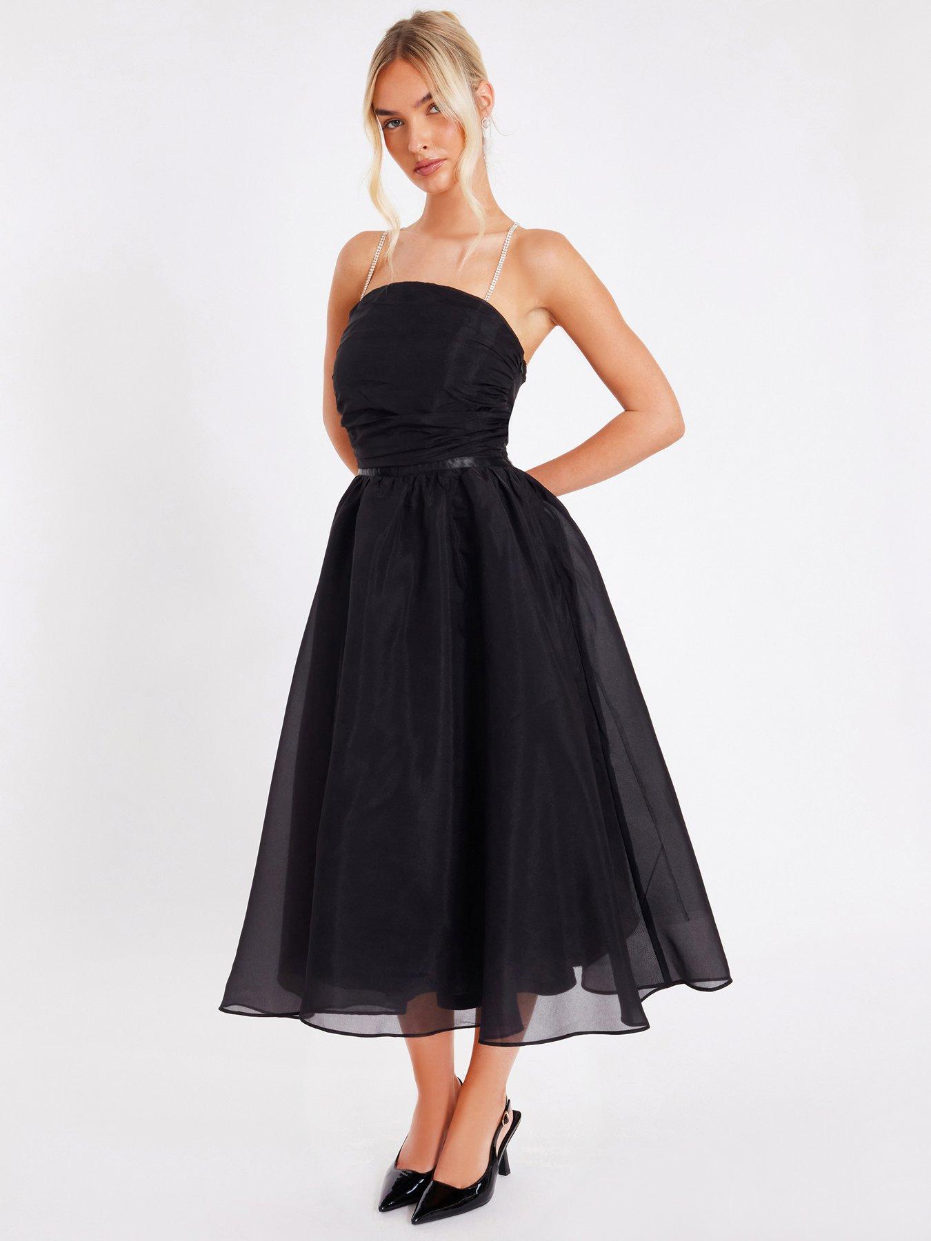  image of quiz-black-organza-midi-skater-dress