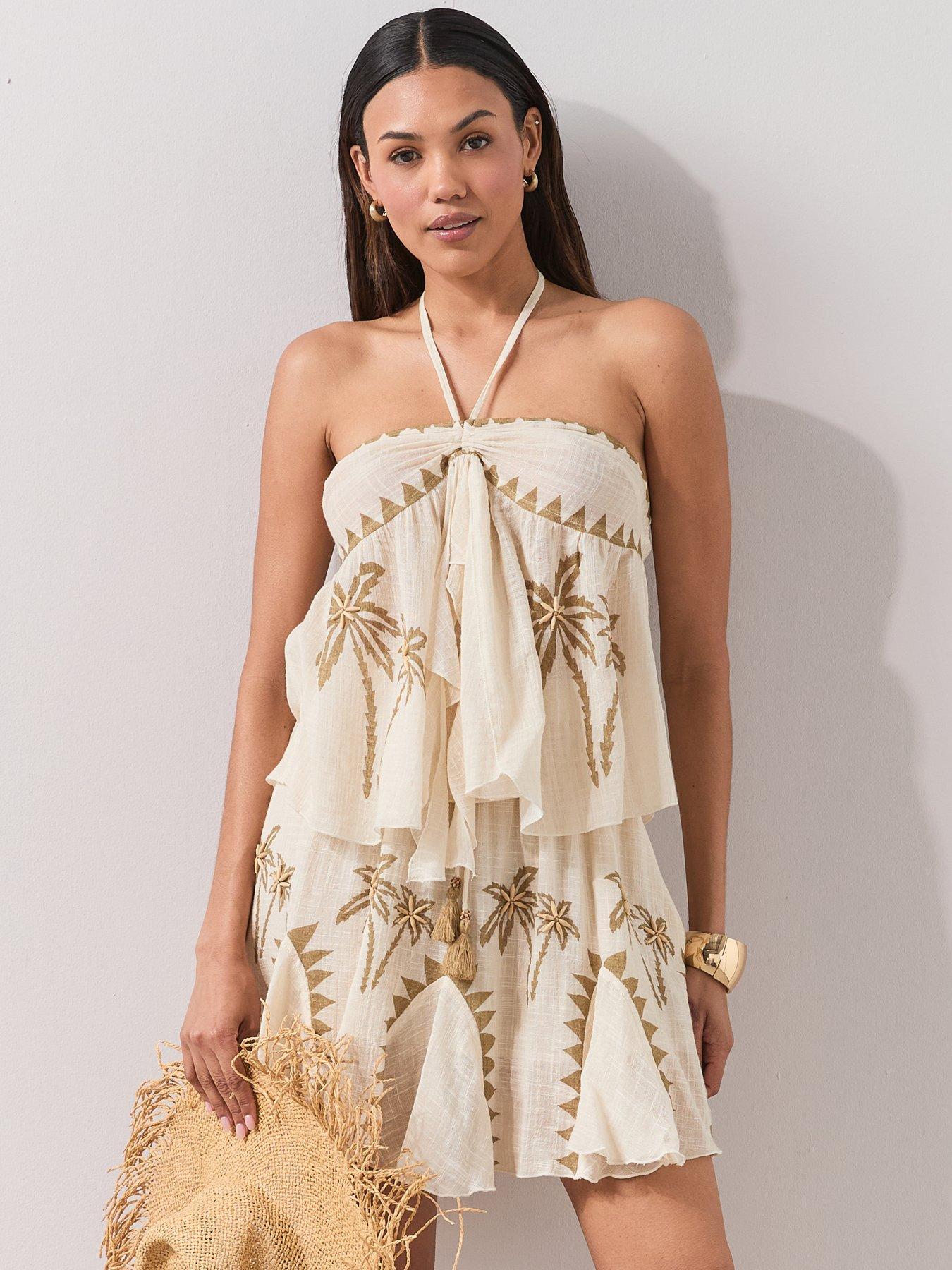 The Very Collection Palm Tree Embroidered Top Co Ord - Cream