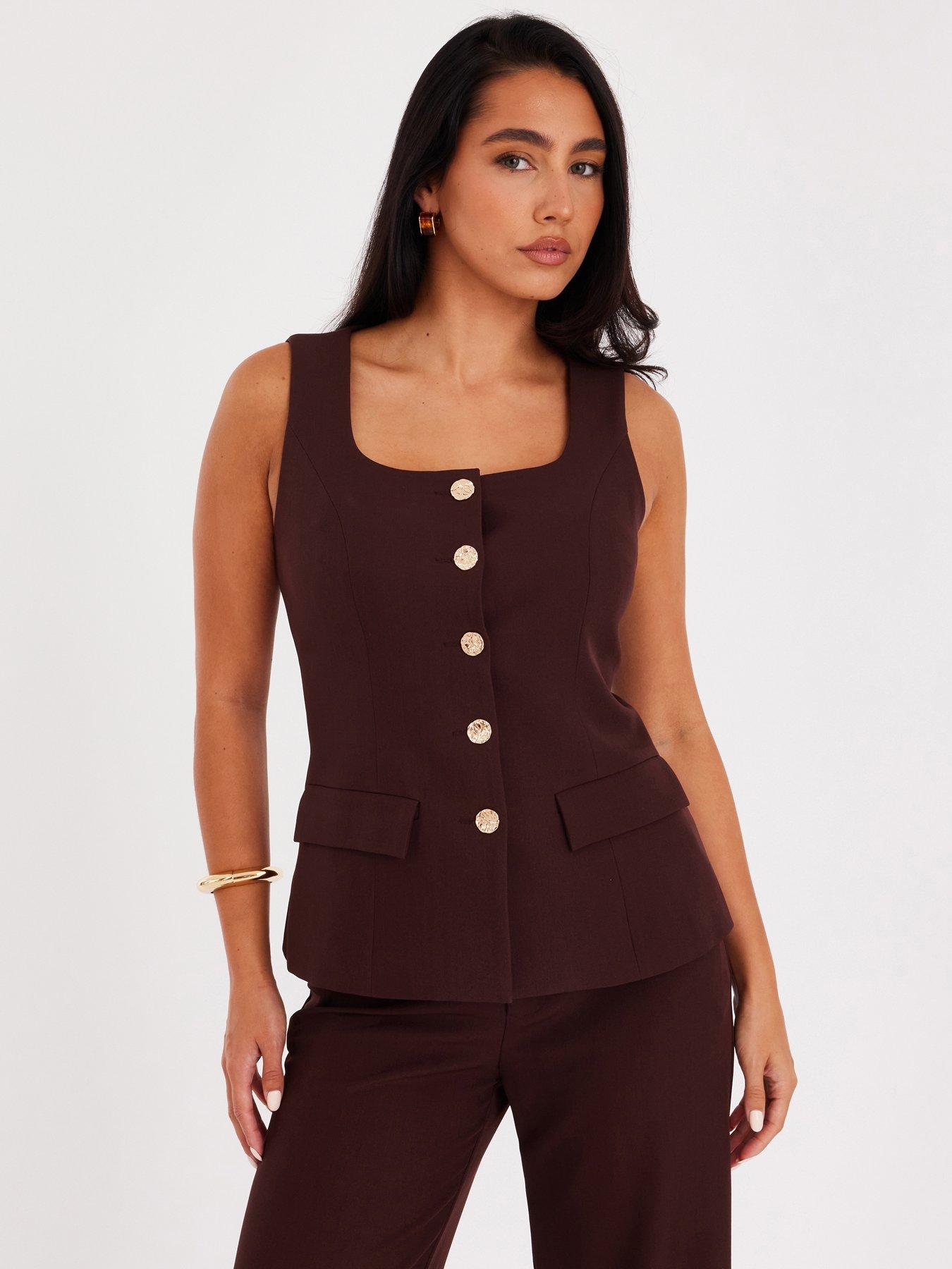 Quiz Brown Button Front Waistcoat