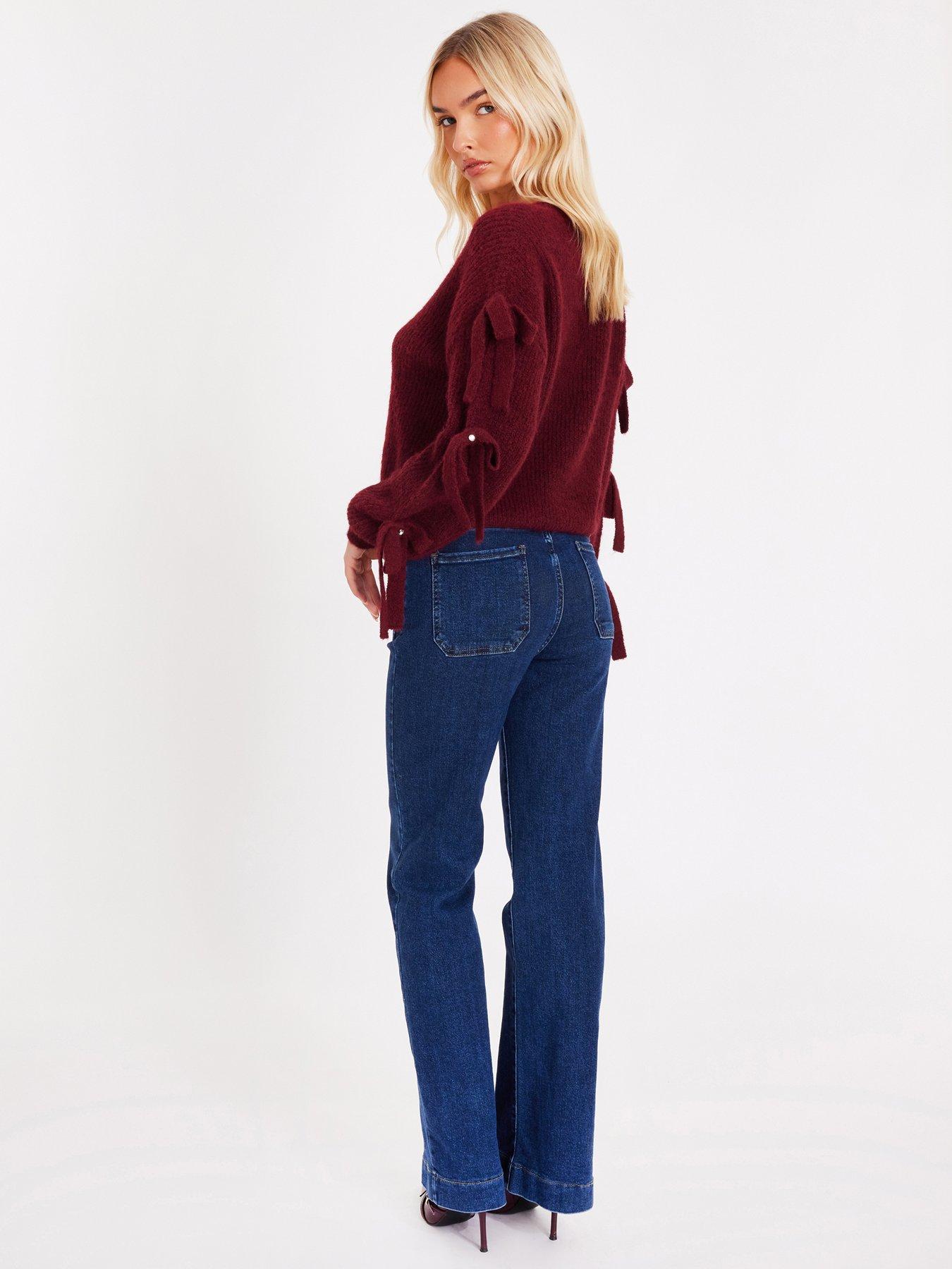  image of quiz-burgundy-bow-sleeve-jumper