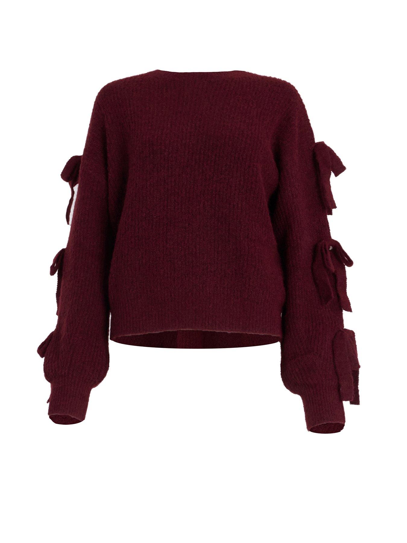  image of quiz-burgundy-bow-sleeve-jumper