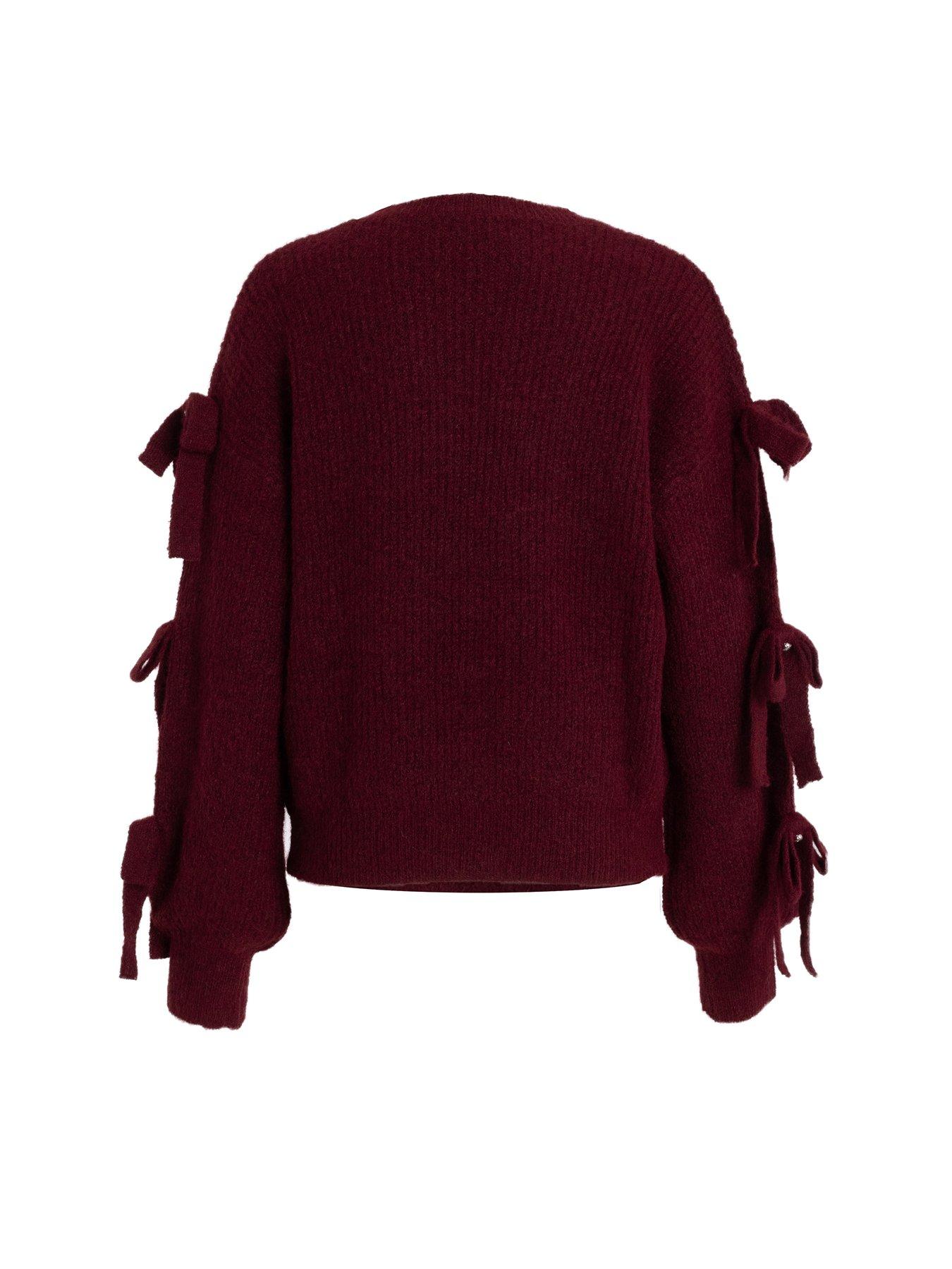  image of quiz-burgundy-bow-sleeve-jumper