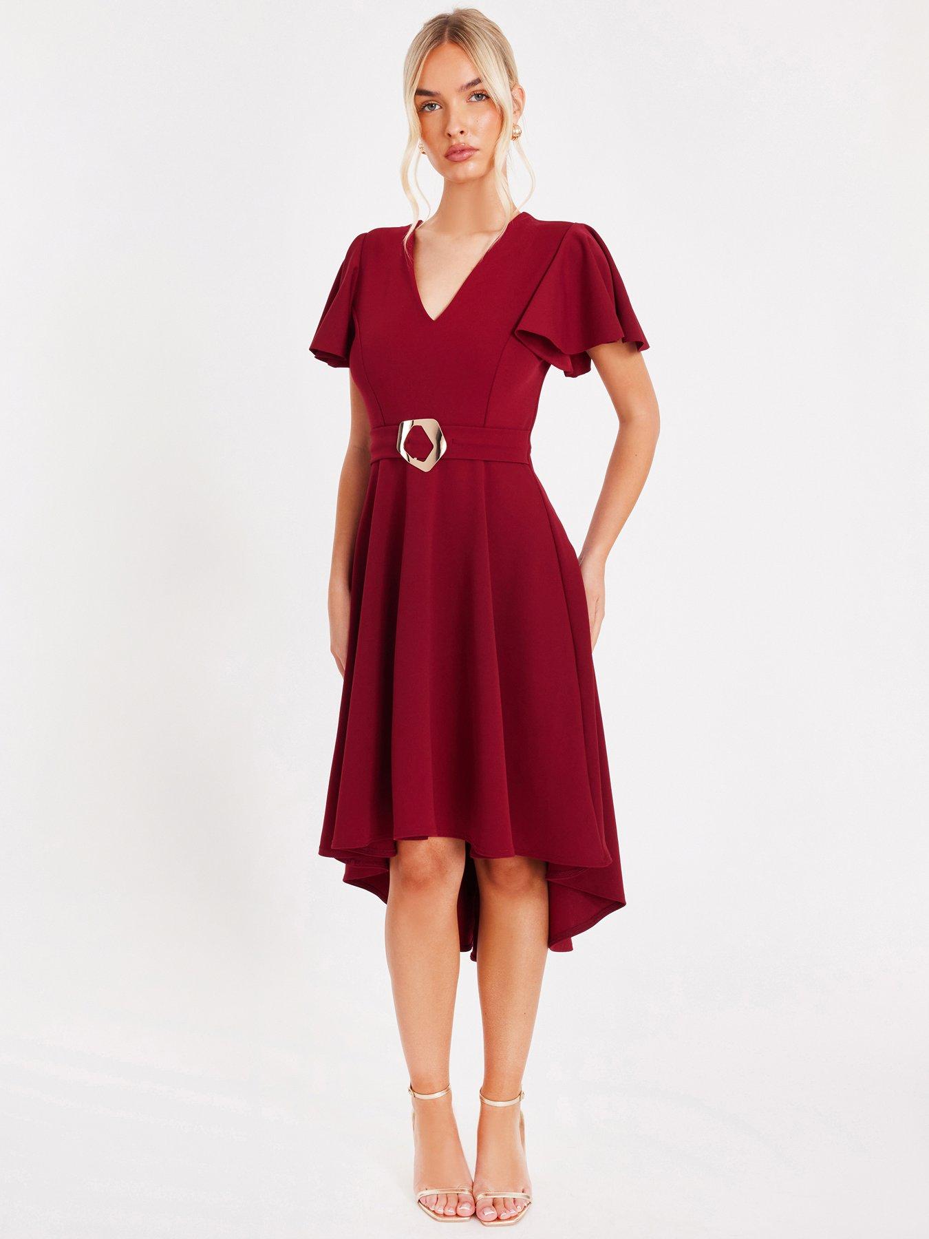 burgundy midi dress uk Baylor Burgundy Midi-Dress With Removable Cape – Club L London main image 1