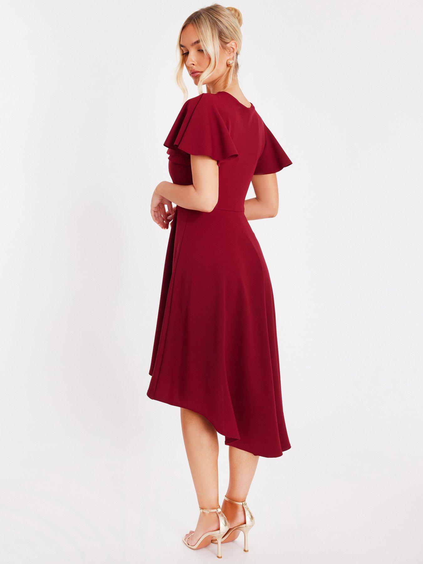  image of quiz-burgundy-dip-hem-midi-dress