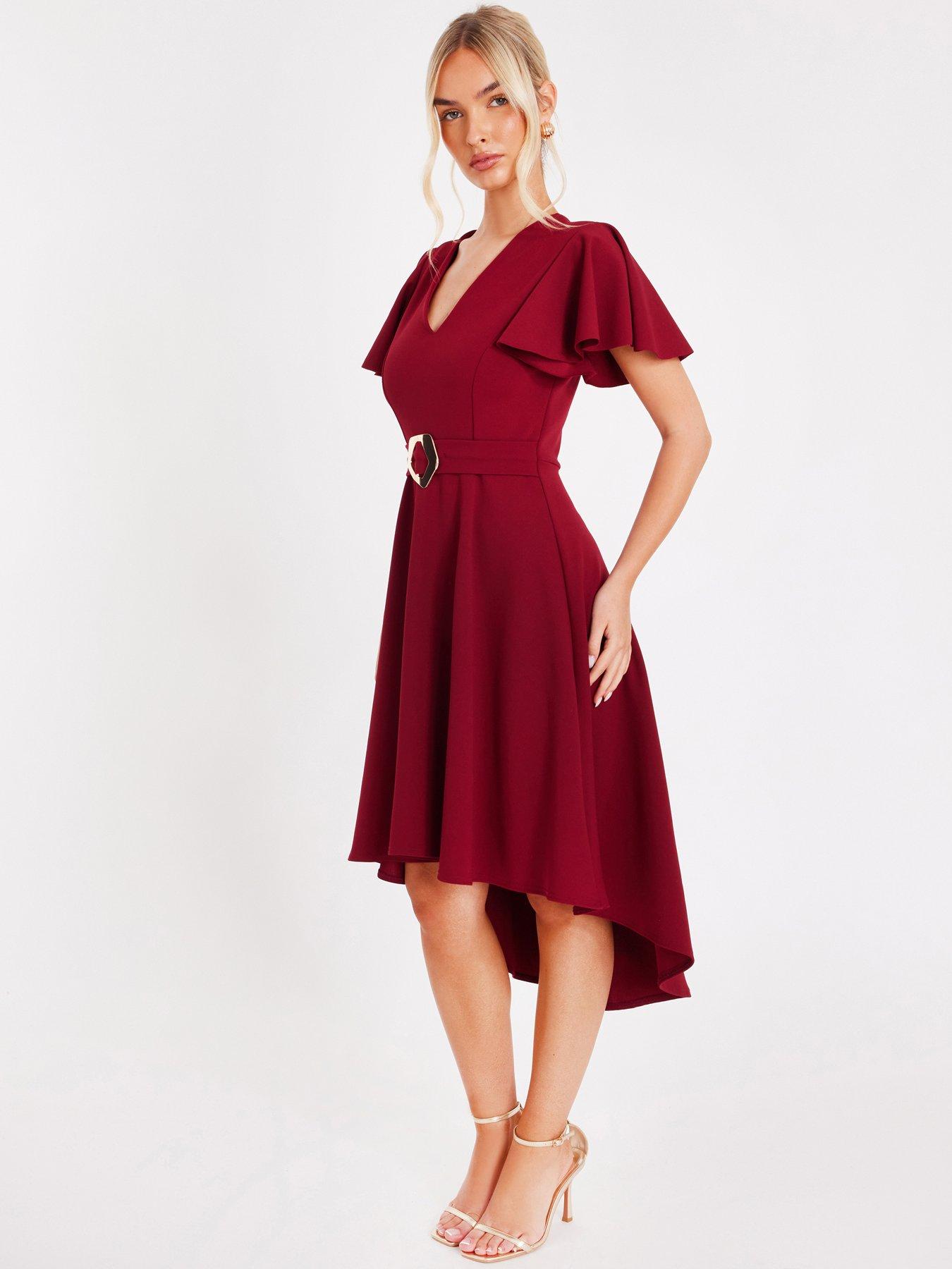  image of quiz-burgundy-dip-hem-midi-dress