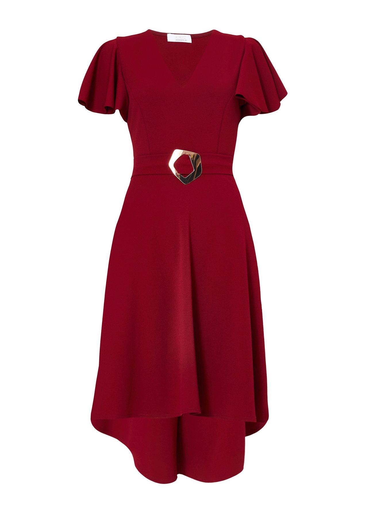  image of quiz-burgundy-dip-hem-midi-dress