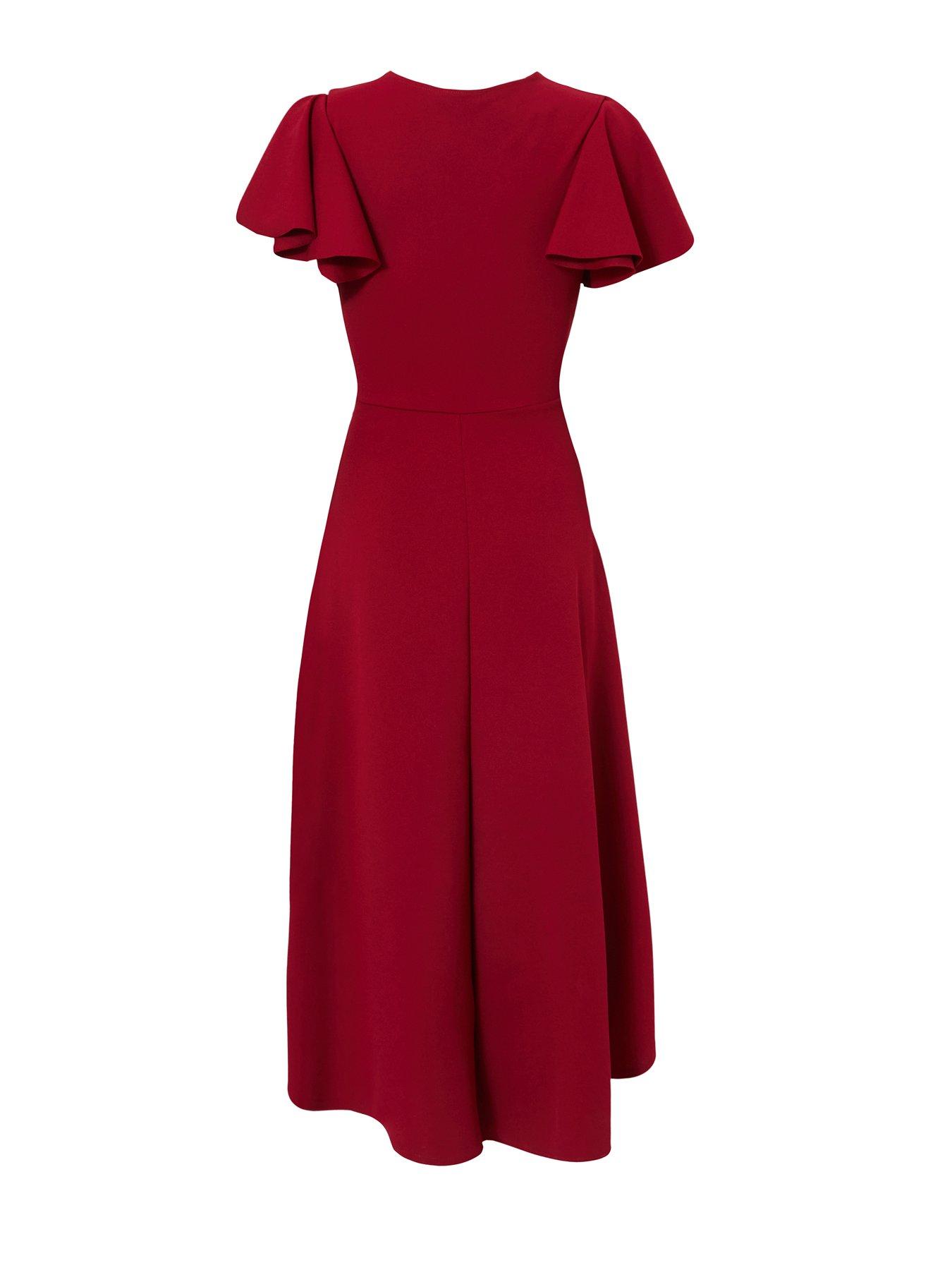  image of quiz-burgundy-dip-hem-midi-dress