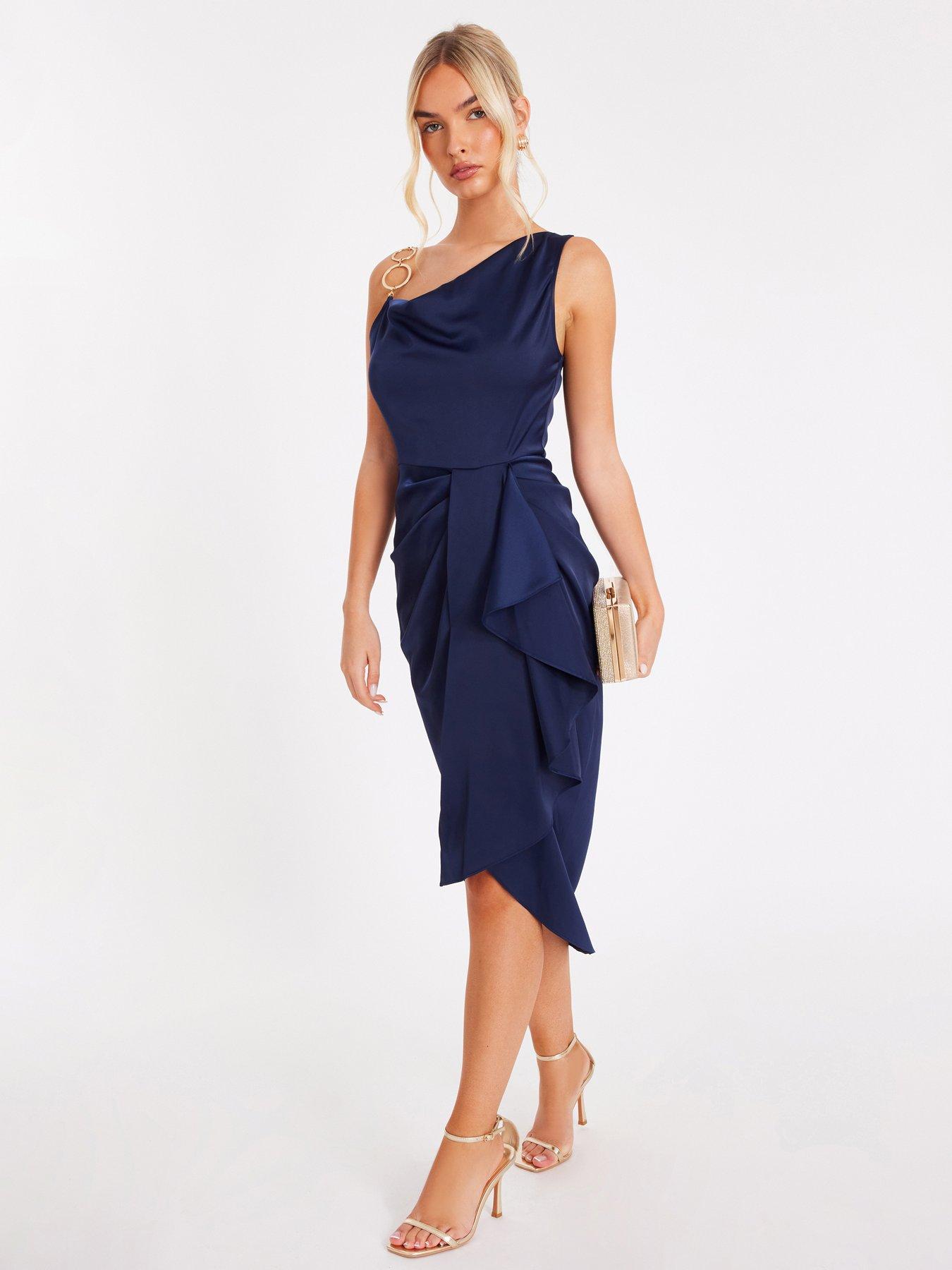  image of quiz-navy-satin-ring-strap-midaxi-dress