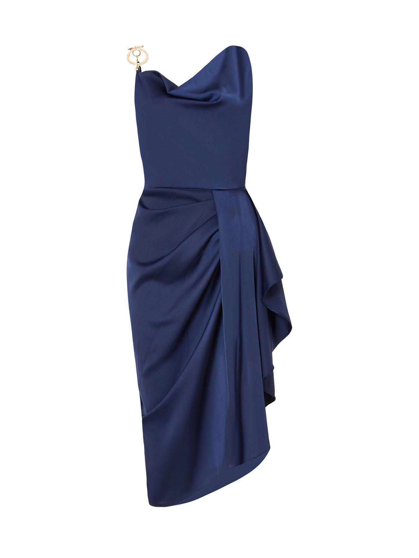  image of quiz-navy-satin-ring-strap-midaxi-dress