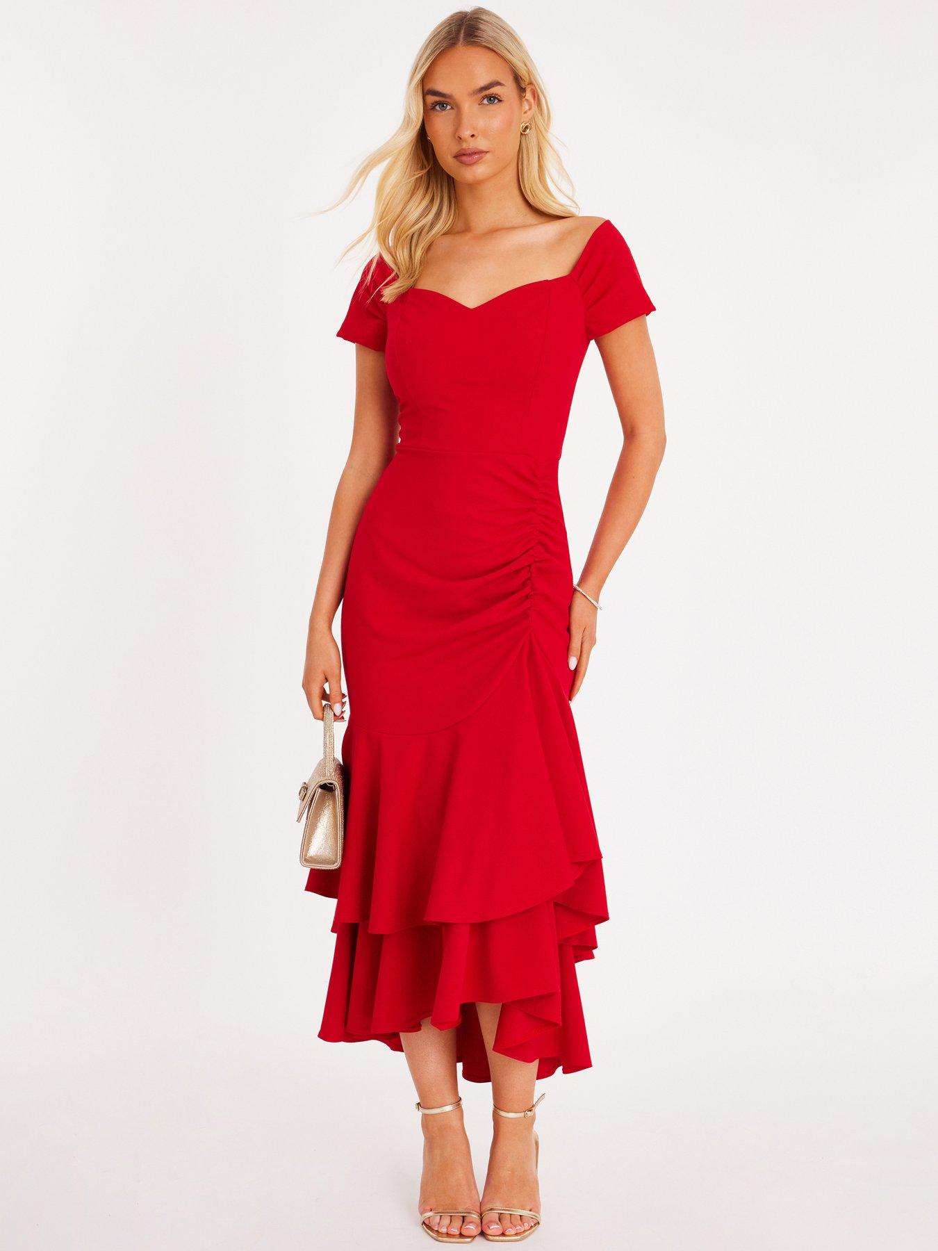 Quiz Red Ruffle Hem Midaxi Dress