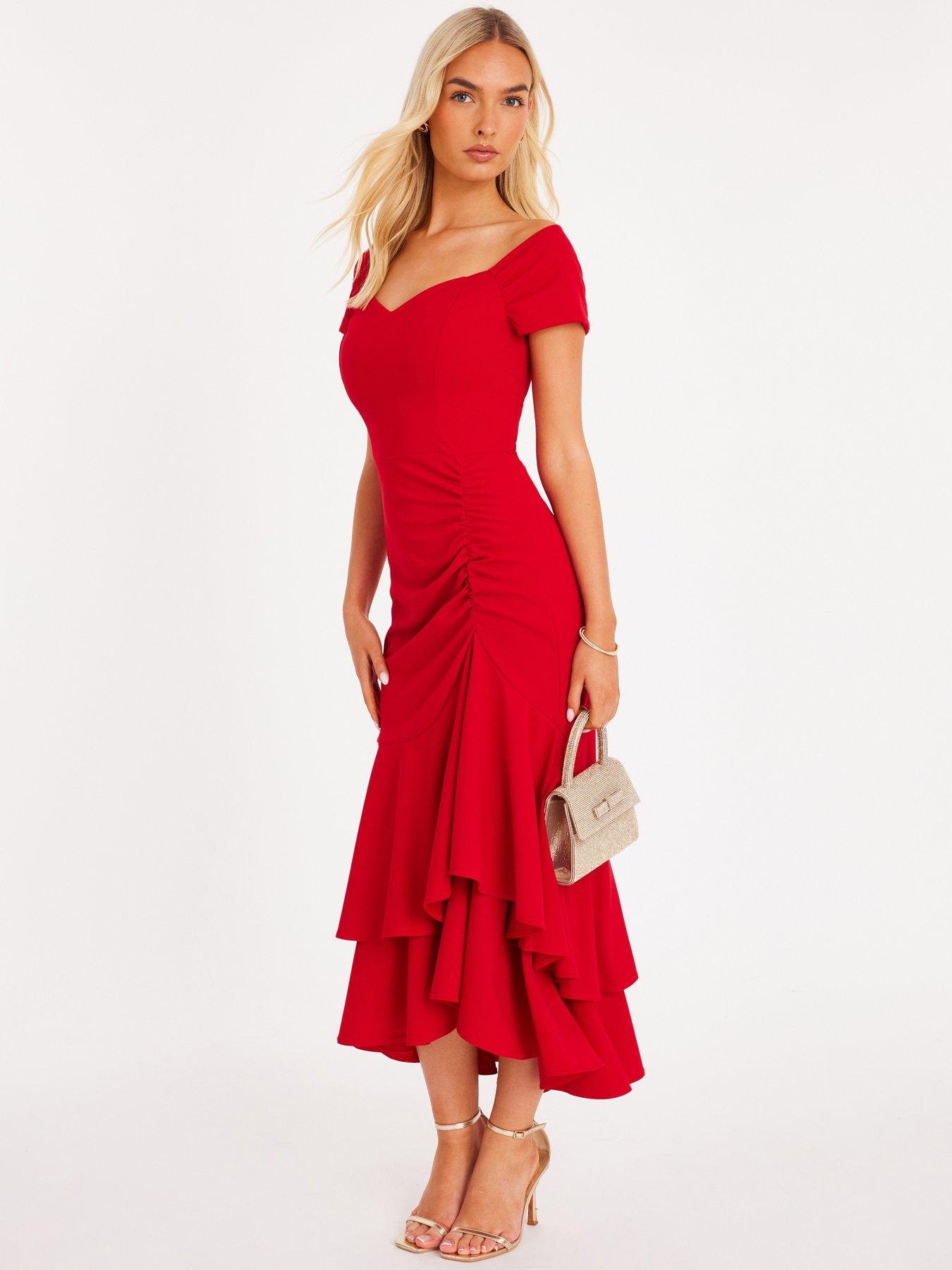  image of quiz-red-ruffle-hem-midaxi-dress